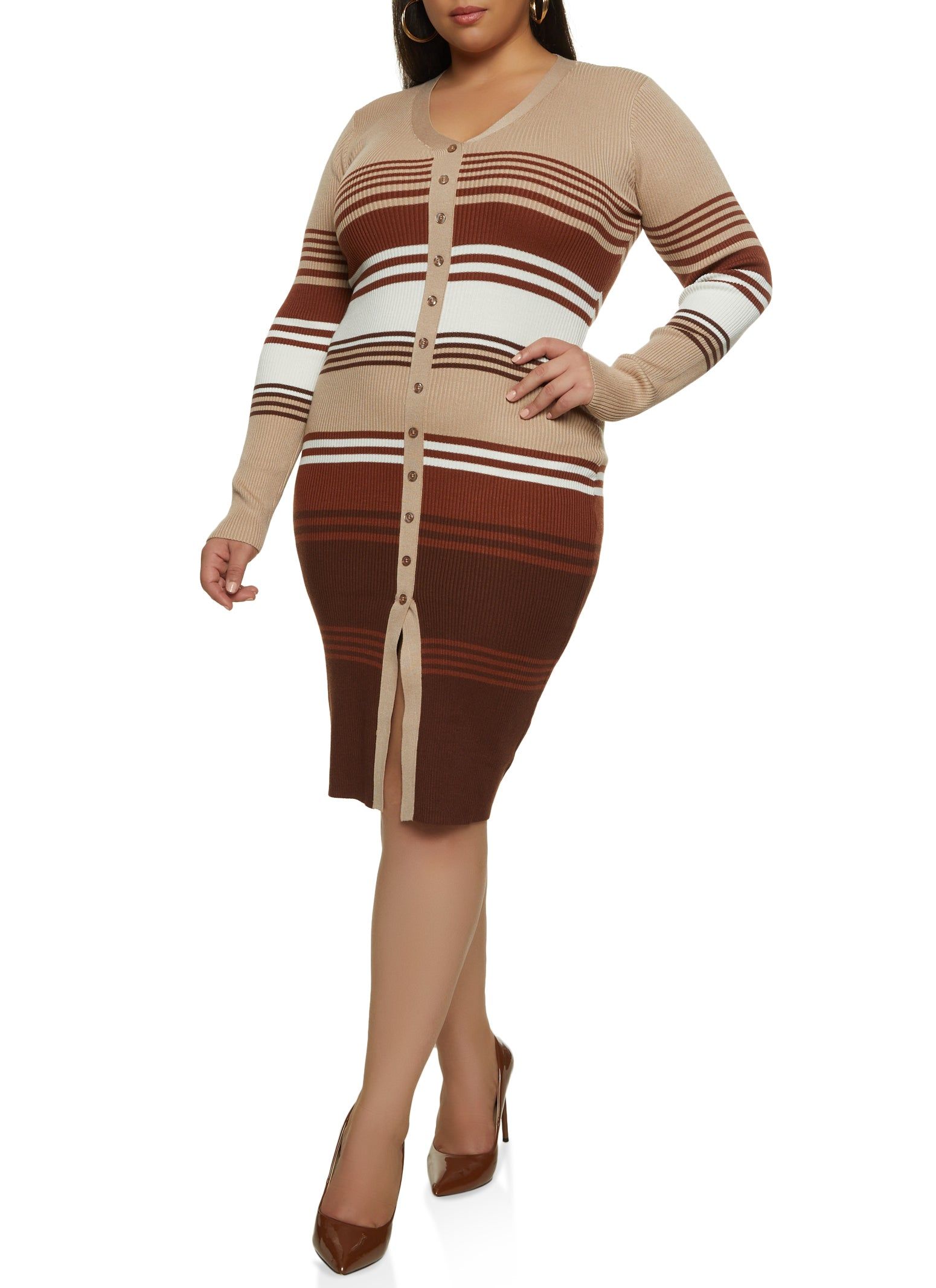 Plus Size Striped Button Detail Sweater Dress sold by Rainbow product image thumbnail 2