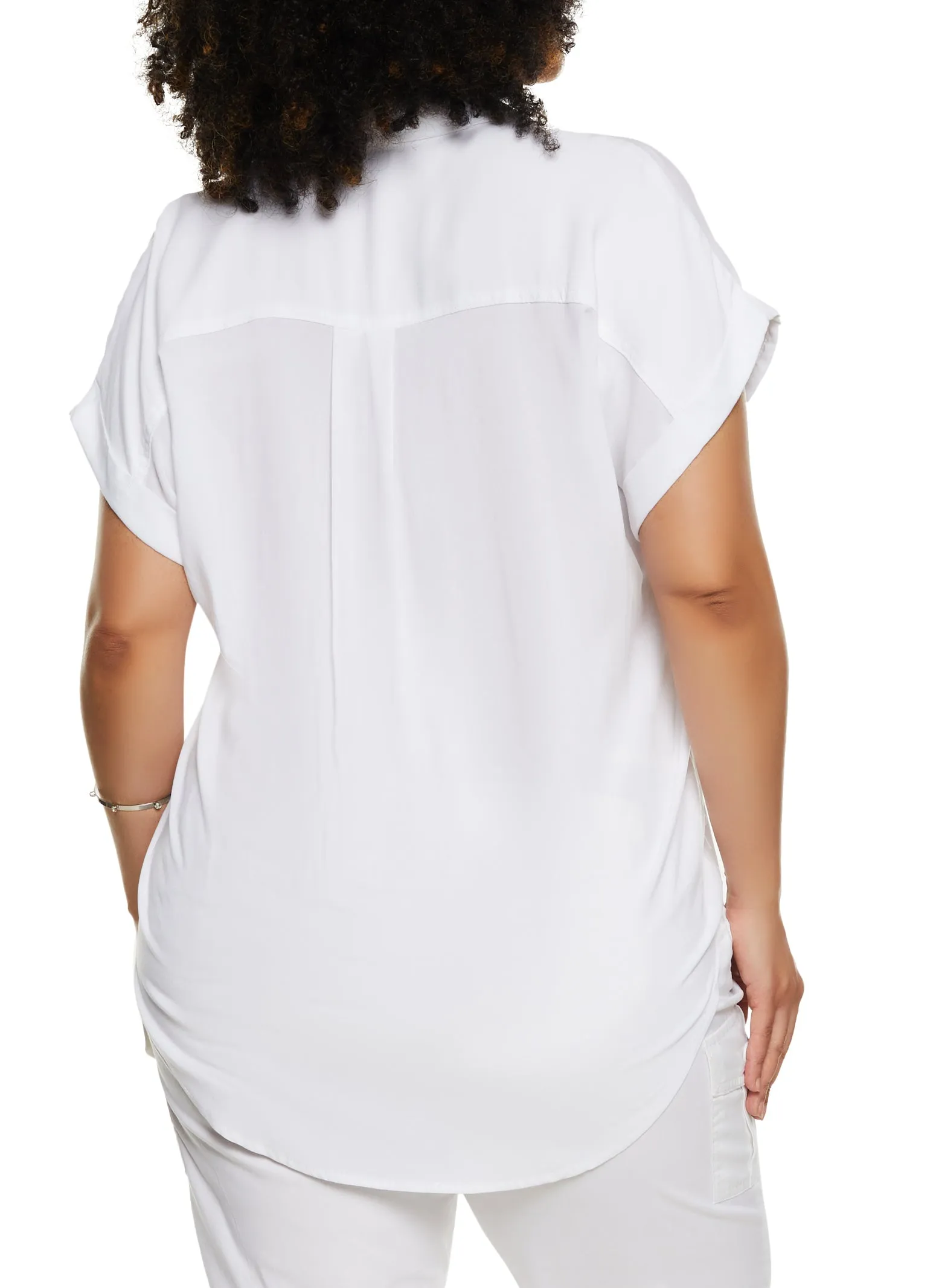 Plus Size Button Front Cuffed Sleeve Shirt sold by Rainbow product image thumbnail 3