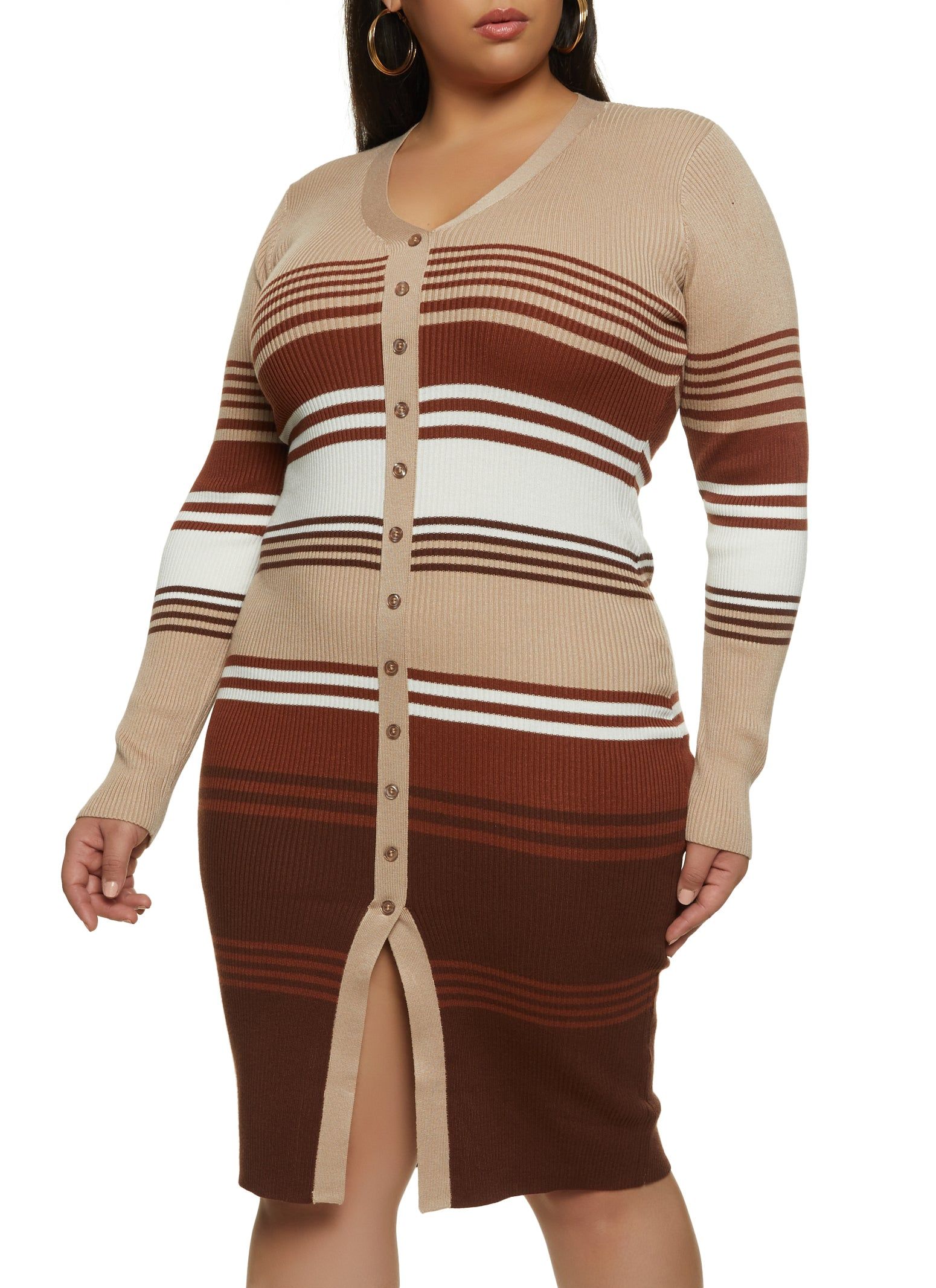 Plus Size Striped Button Detail Sweater Dress sold by Rainbow