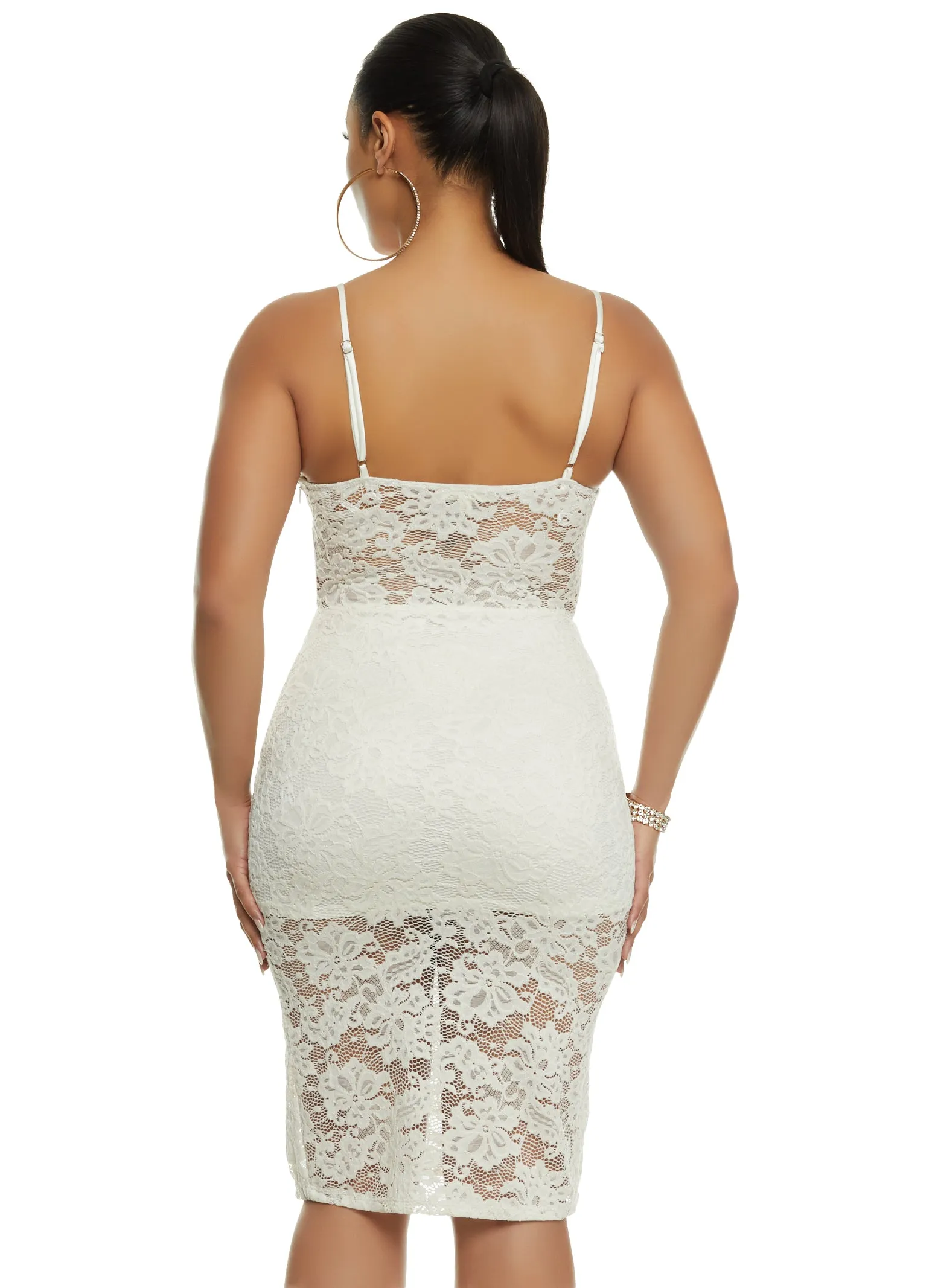 Floral Lace Bustier Side Slit Midi Dress sold by Rainbow product image thumbnail 3