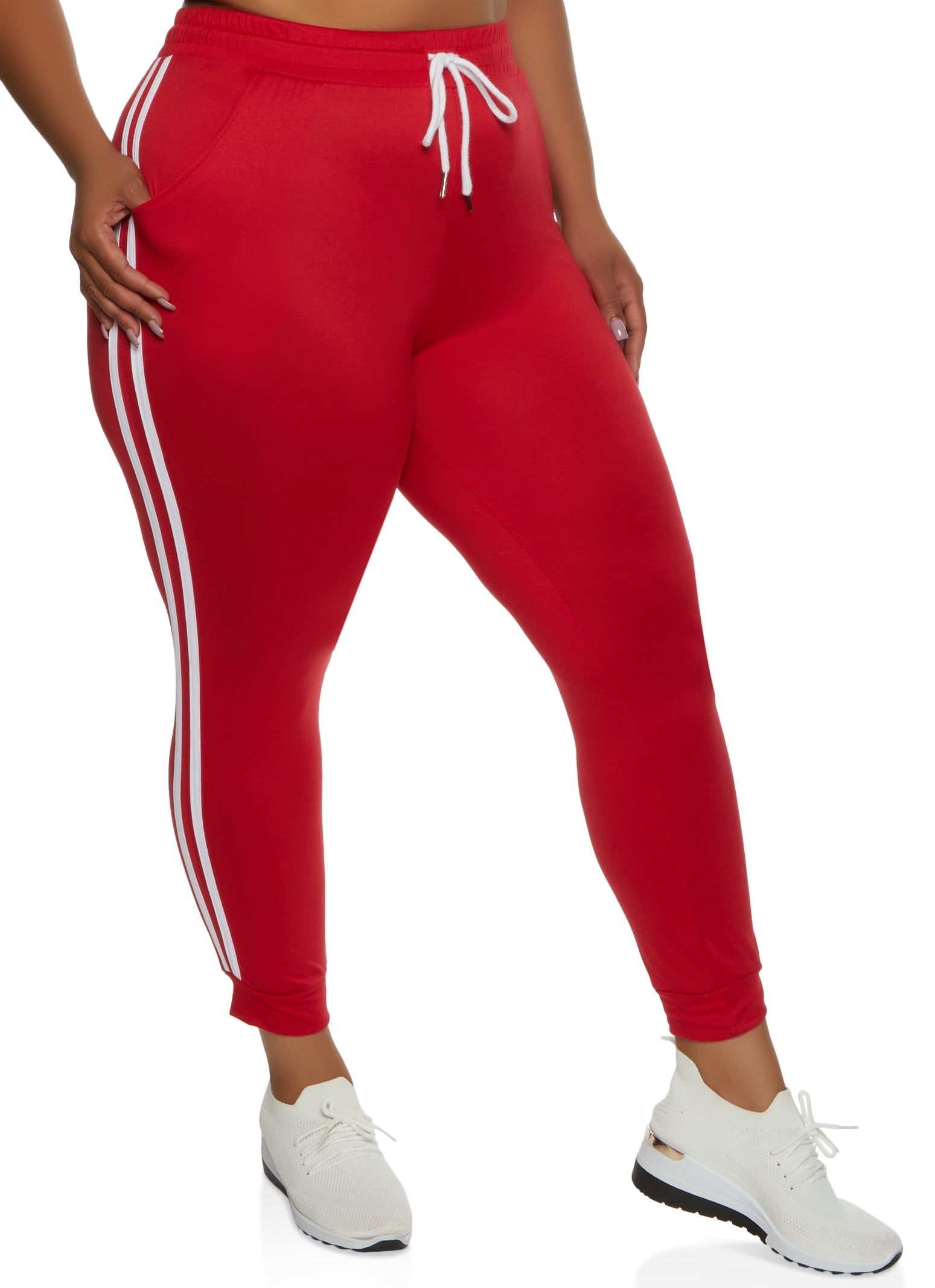 Plus Size Varsity Stripe Drawstring Joggers sold by Rainbow