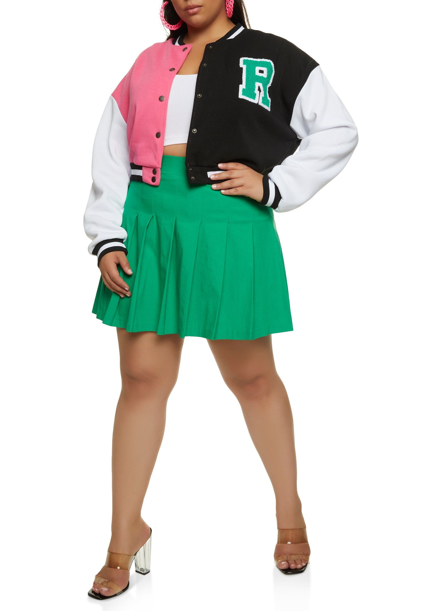 Plus Size Color Blocked Cropped Letterman Jacket sold by Rainbow product image thumbnail 2