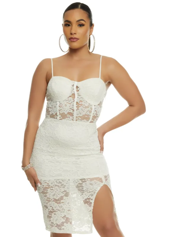 Floral Lace Bustier Side Slit Midi Dress sold by Rainbow