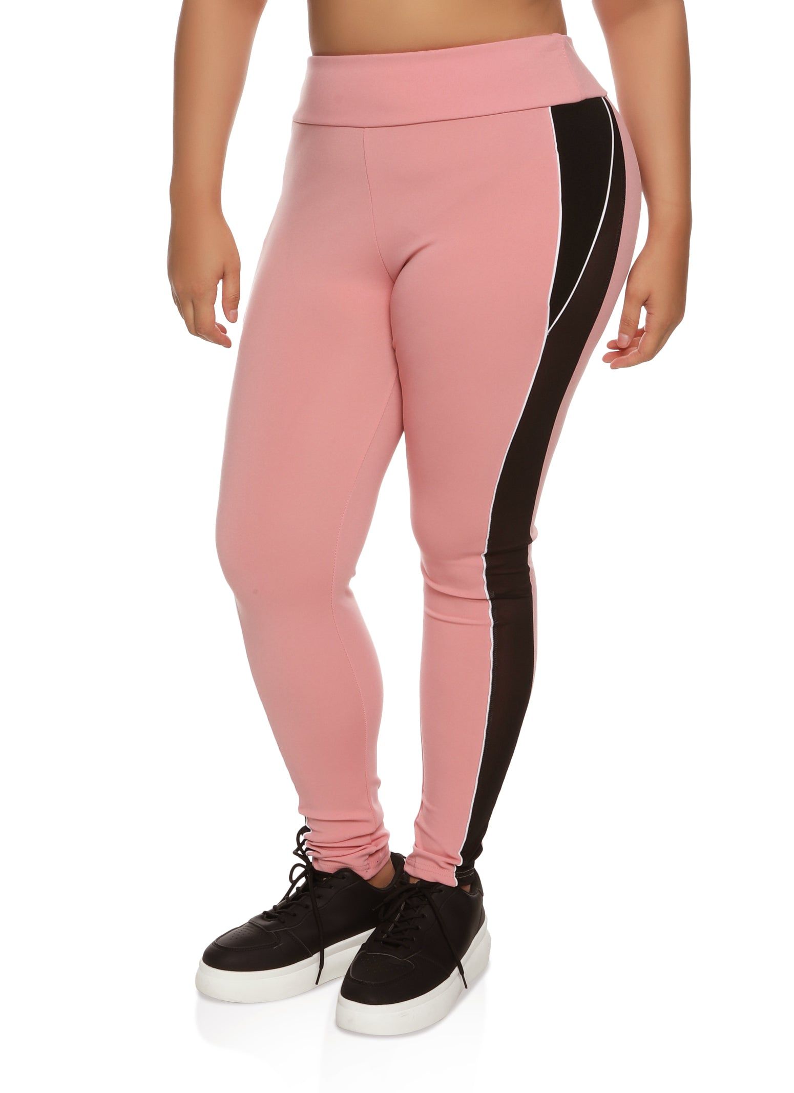 Plus Size Contrast Piping Mesh Detail Leggings sold by Rainbow