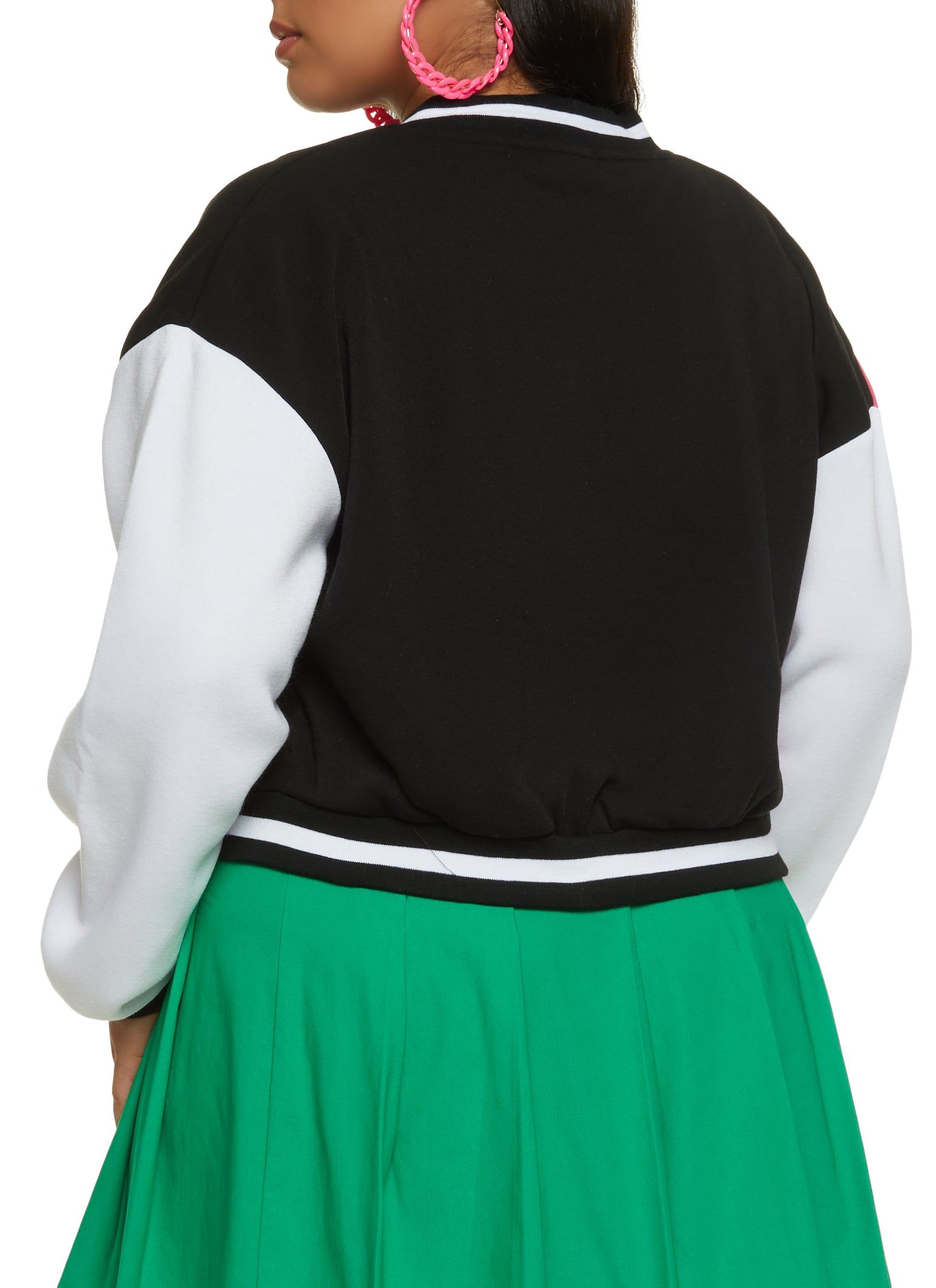 Plus Size Color Blocked Cropped Letterman Jacket sold by Rainbow product image thumbnail 3