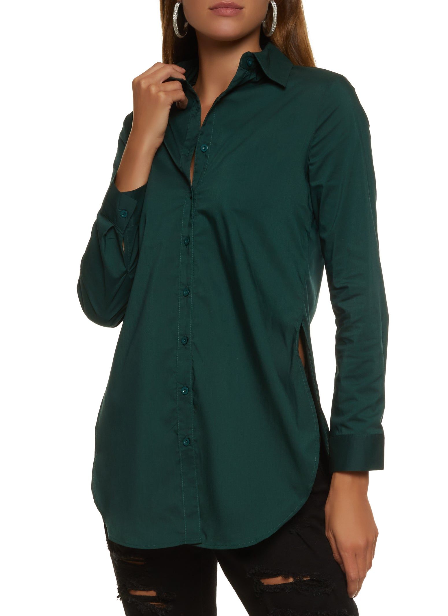 Poplin Button Front Tunic Shirt sold by Rainbow
