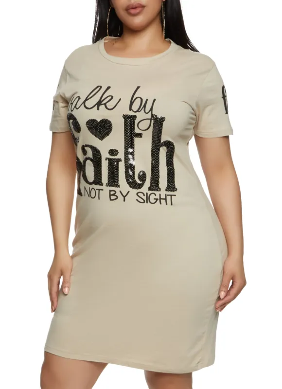 Plus Size Walk By Faith Sequin Graphic T Shirt Dress sold by Rainbow