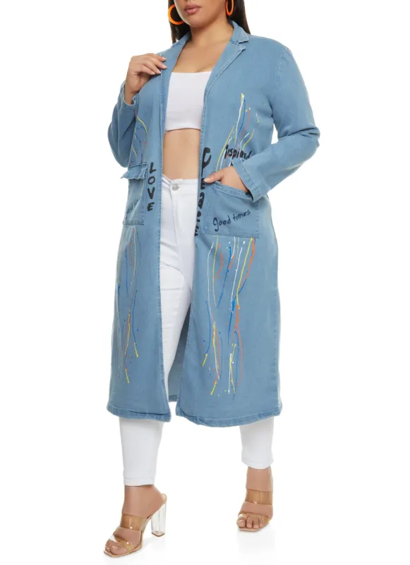 Plus Size Nothing Is Impossible Longline Jean Jacket sold by Rainbow