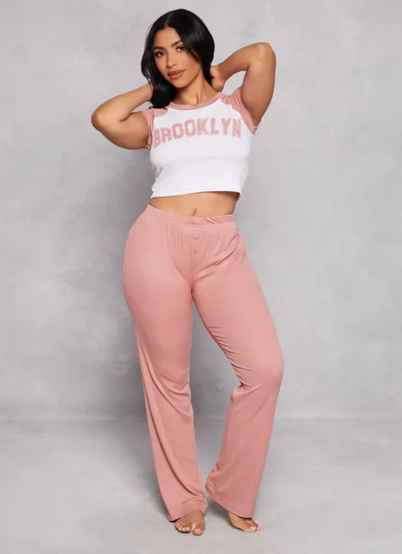 Ribbed Brooklyn Pajama Crop Top and Pants sold by Rainbow