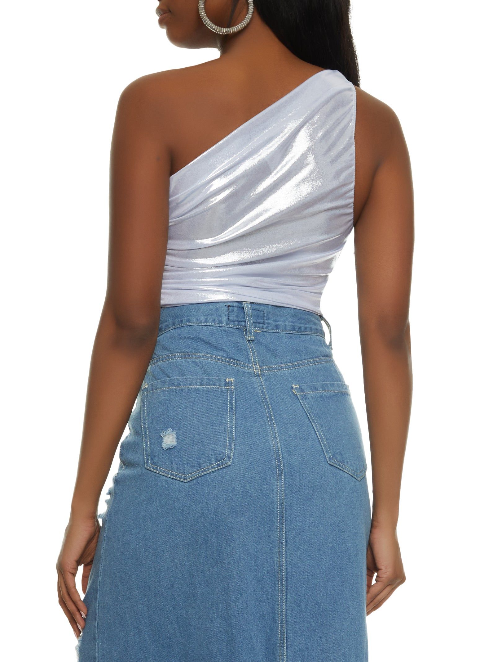 Metallic Foil Ruched One Shoulder Top sold by Rainbow product image thumbnail 2