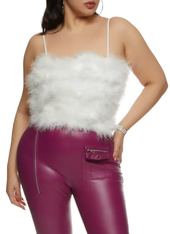 Plus Size Feather Square Neck Crop Top sold by Rainbow