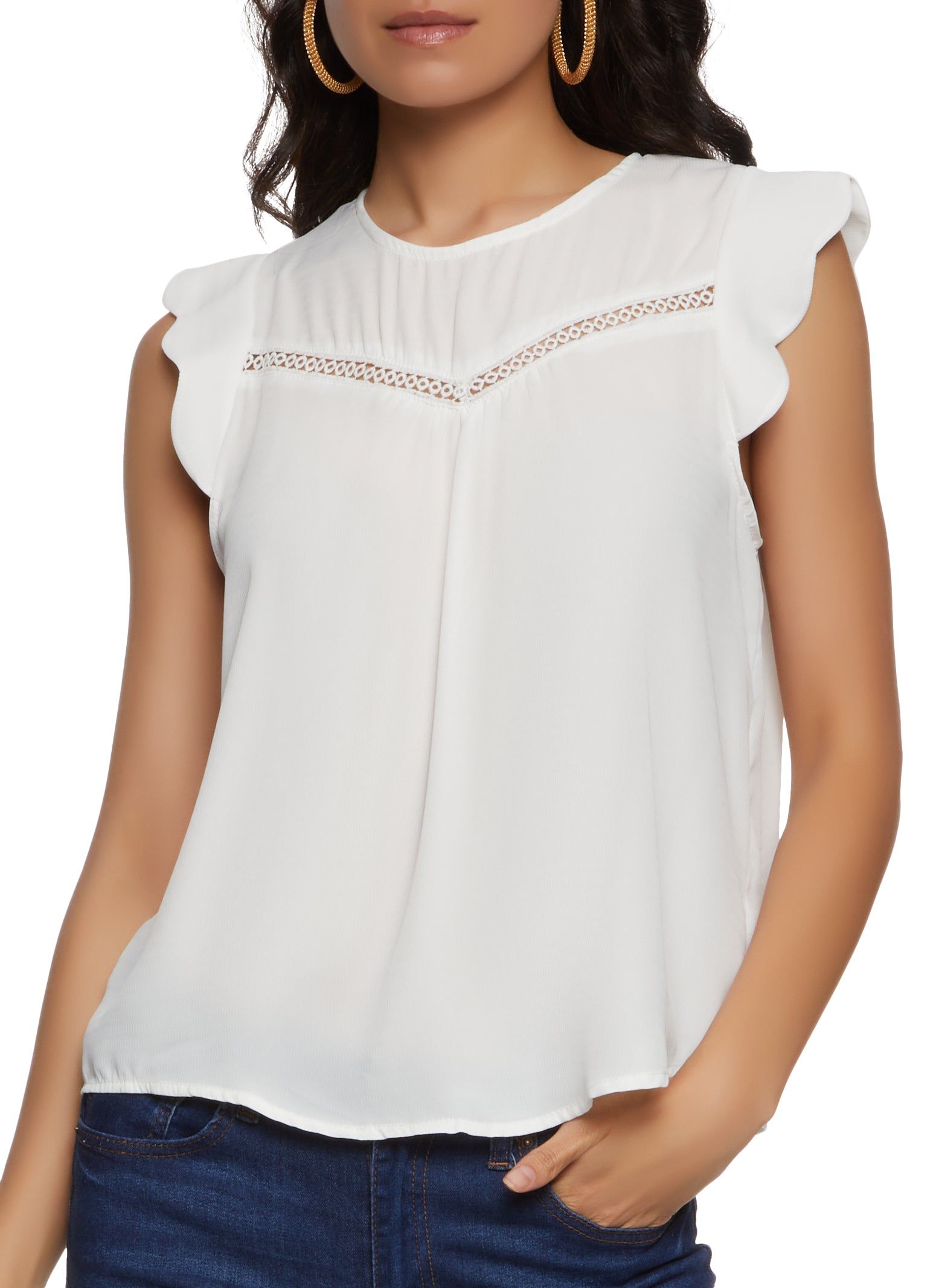 Crochet Detail Scalloped Sleeve Blouse sold by Rainbow