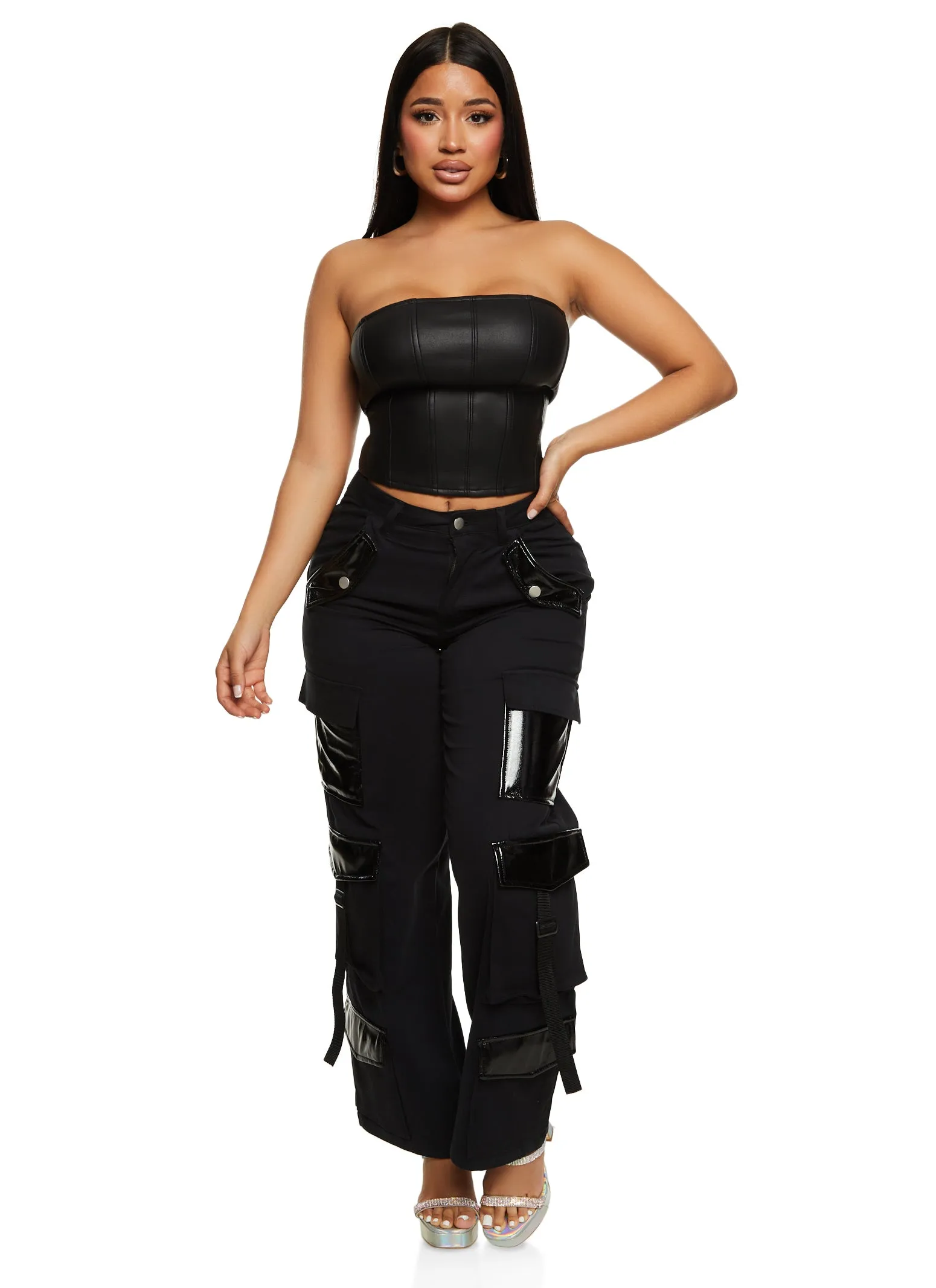 Faux Leather Trim Cargo Pants sold by Rainbow