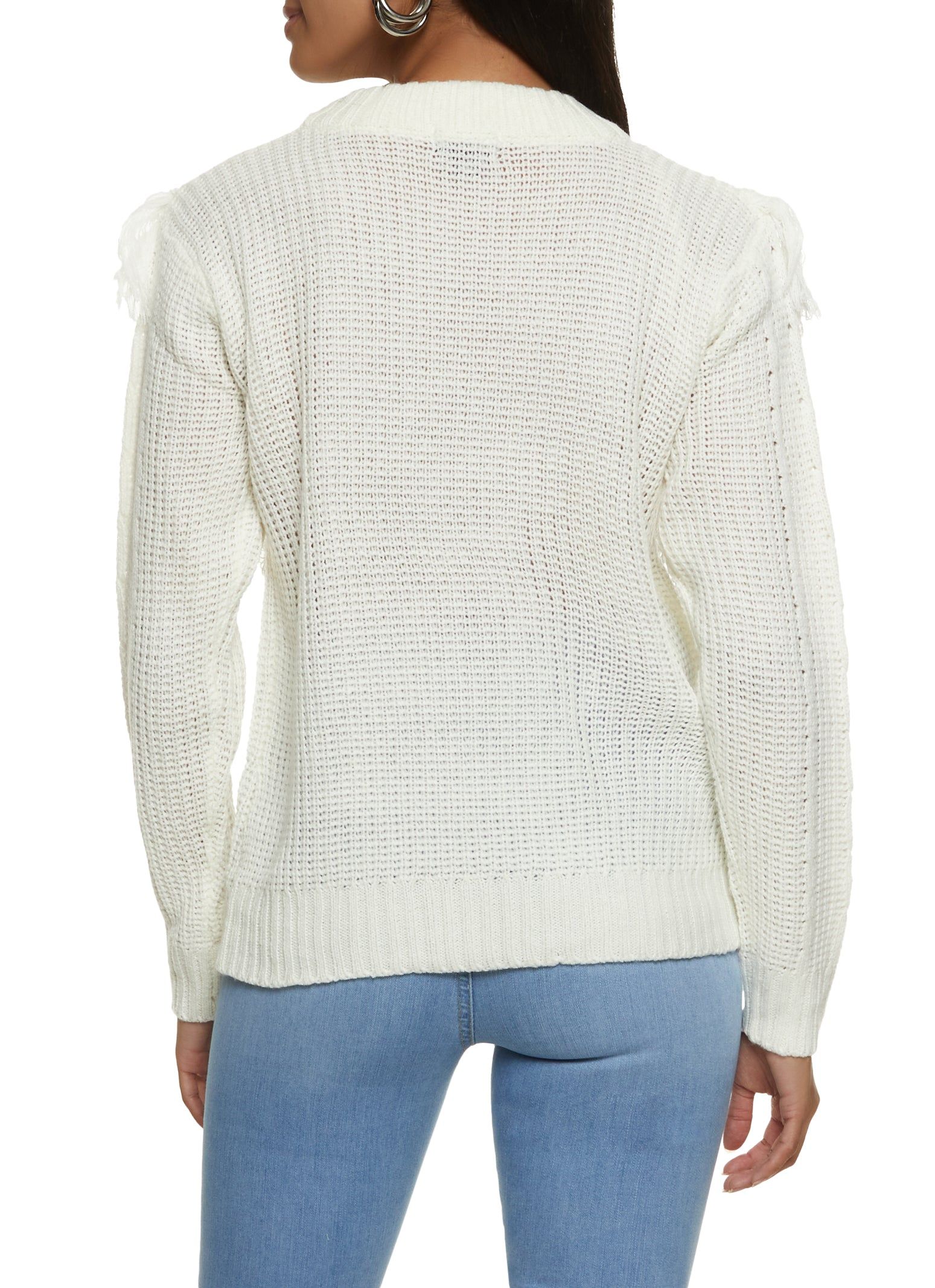 Mock Neck Fringe Cable Knit Sweater sold by Rainbow product image thumbnail 2