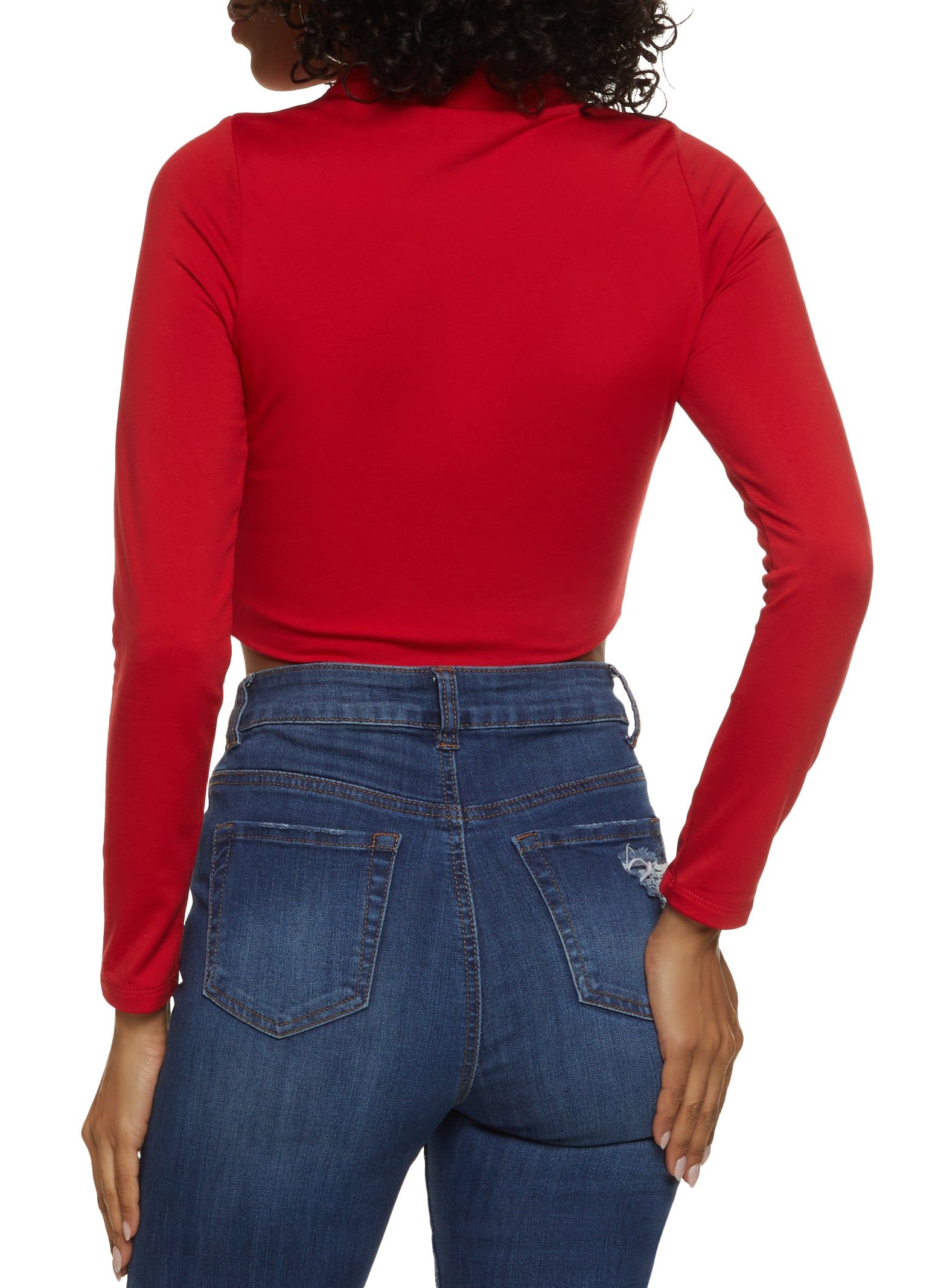 Half Zip Mock Neck Long Sleeve Crop Top sold by Rainbow product image thumbnail 2