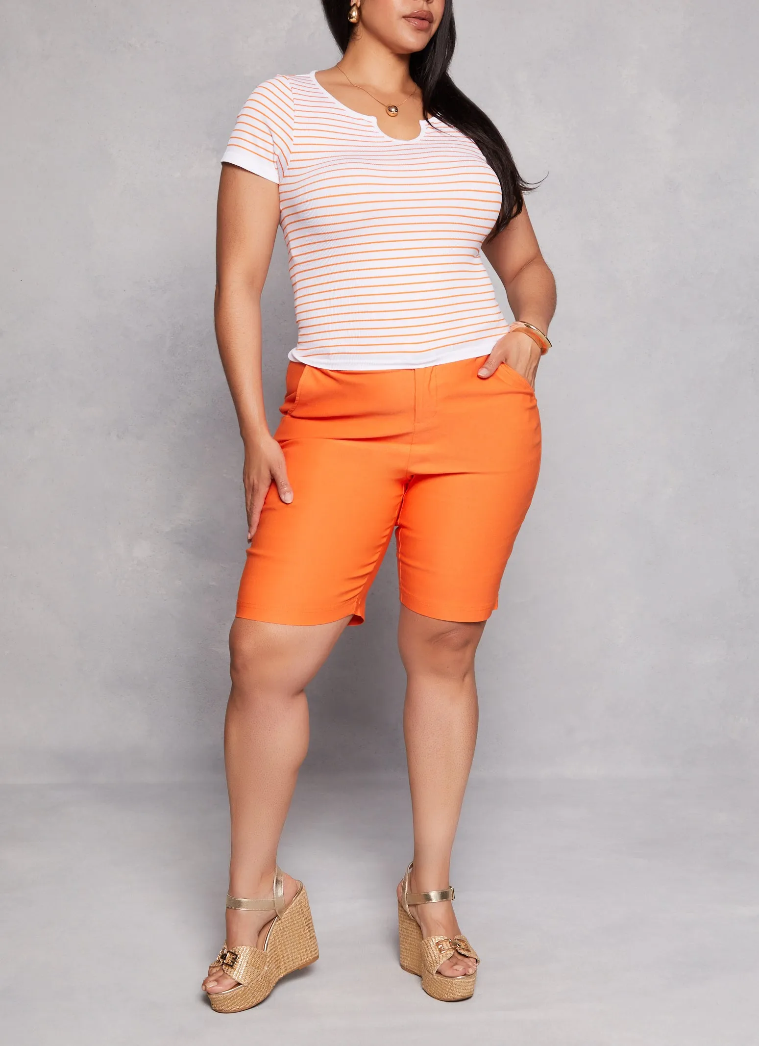 Plus Size Seamless Striped Notch Neck Tee sold by Rainbow product image thumbnail 2