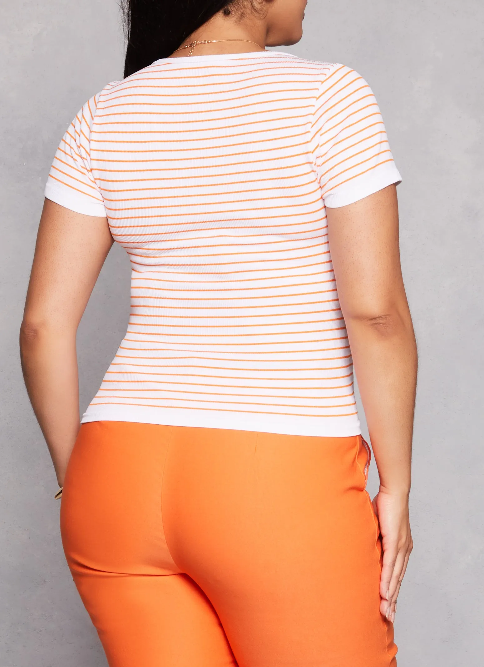 Plus Size Seamless Striped Notch Neck Tee sold by Rainbow product image thumbnail 3