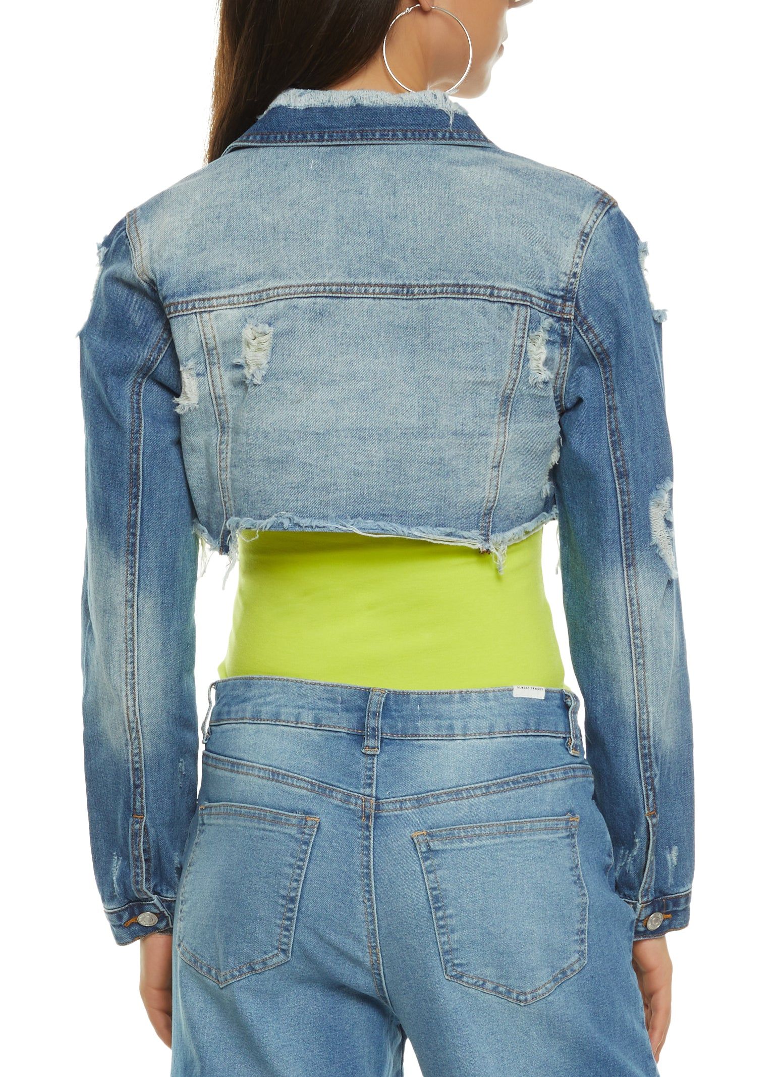 Almost Famous Distressed Cropped Jean Jacket sold by Rainbow product image thumbnail 3