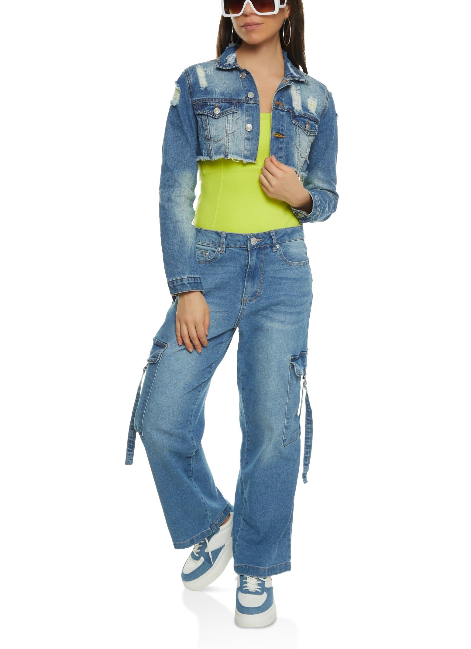 Almost Famous Distressed Cropped Jean Jacket sold by Rainbow product image thumbnail 2