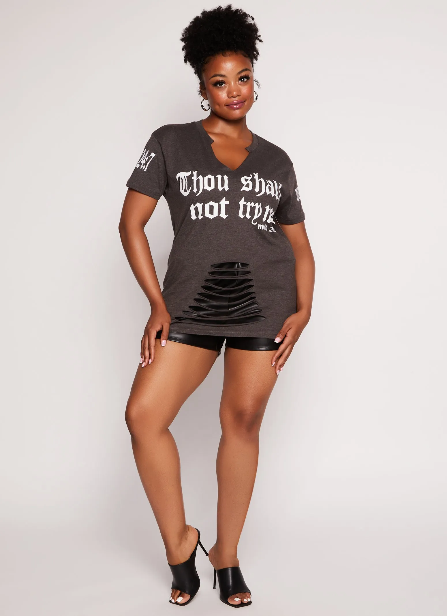 Plus Size Thou Shall Not Try Me Laser Cut Tee sold by Rainbow product image thumbnail 2