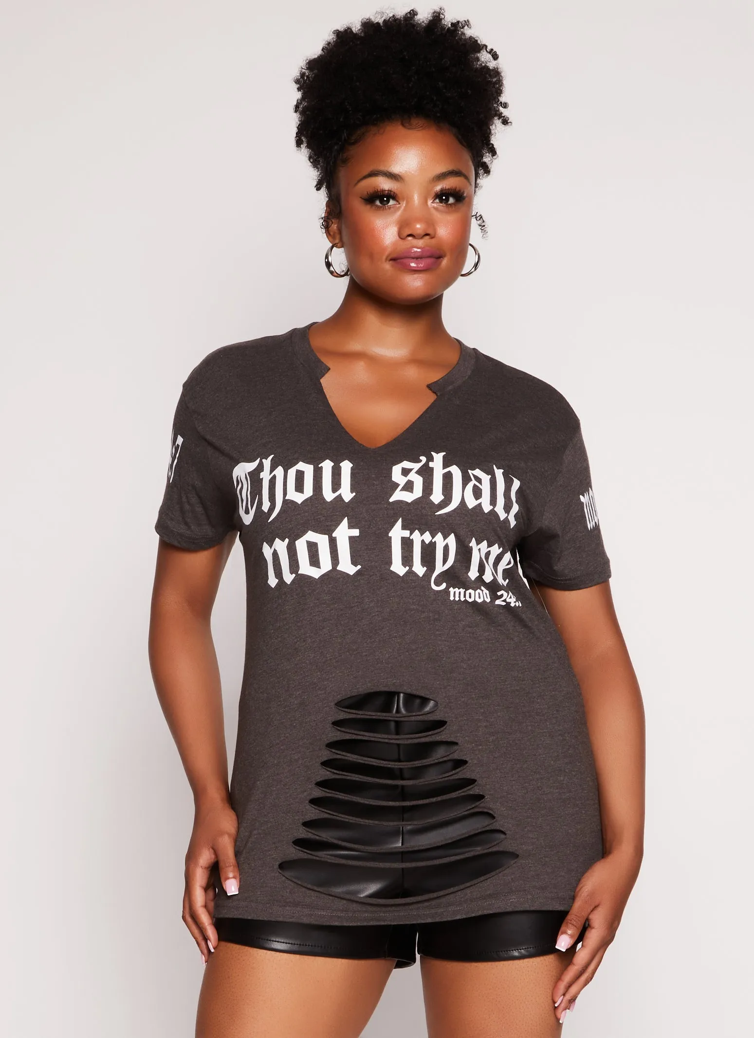 Plus Size Thou Shall Not Try Me Laser Cut Tee sold by Rainbow