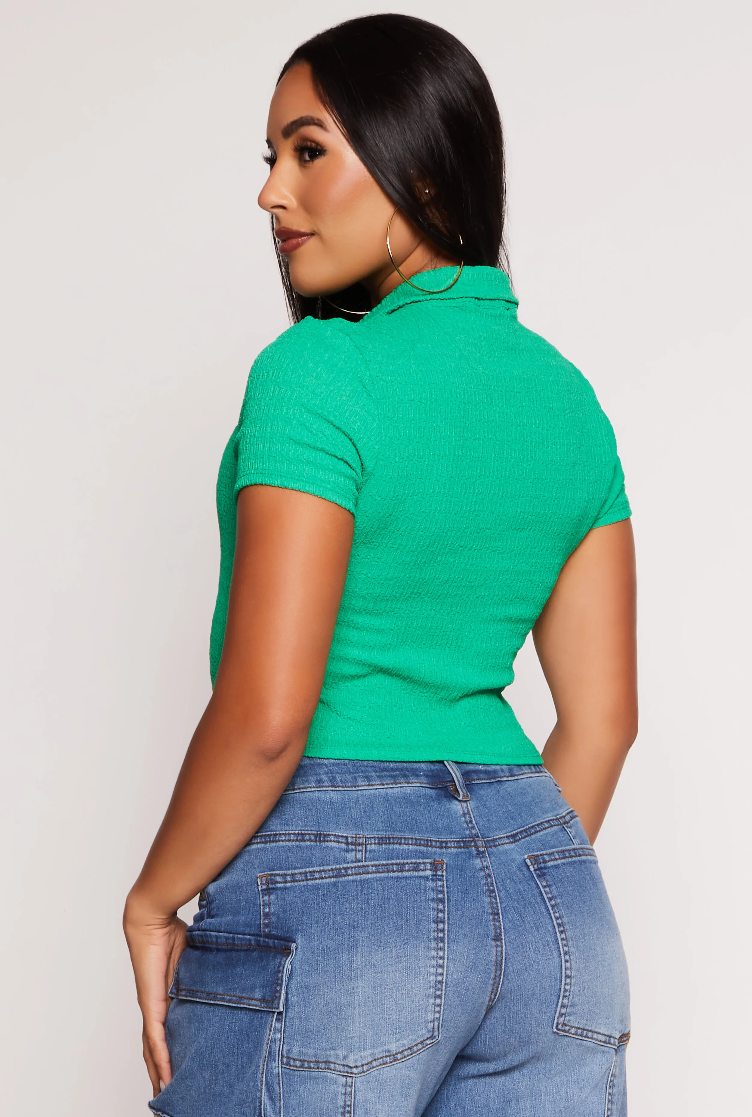 Textured Knit Plunge Button Front Crop Top sold by Rainbow product image thumbnail 3