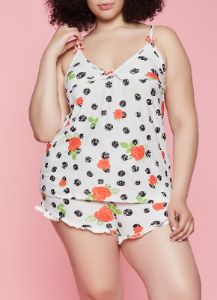 Plus Size Rose Print Pajama Cami and Shorts sold by Rainbow