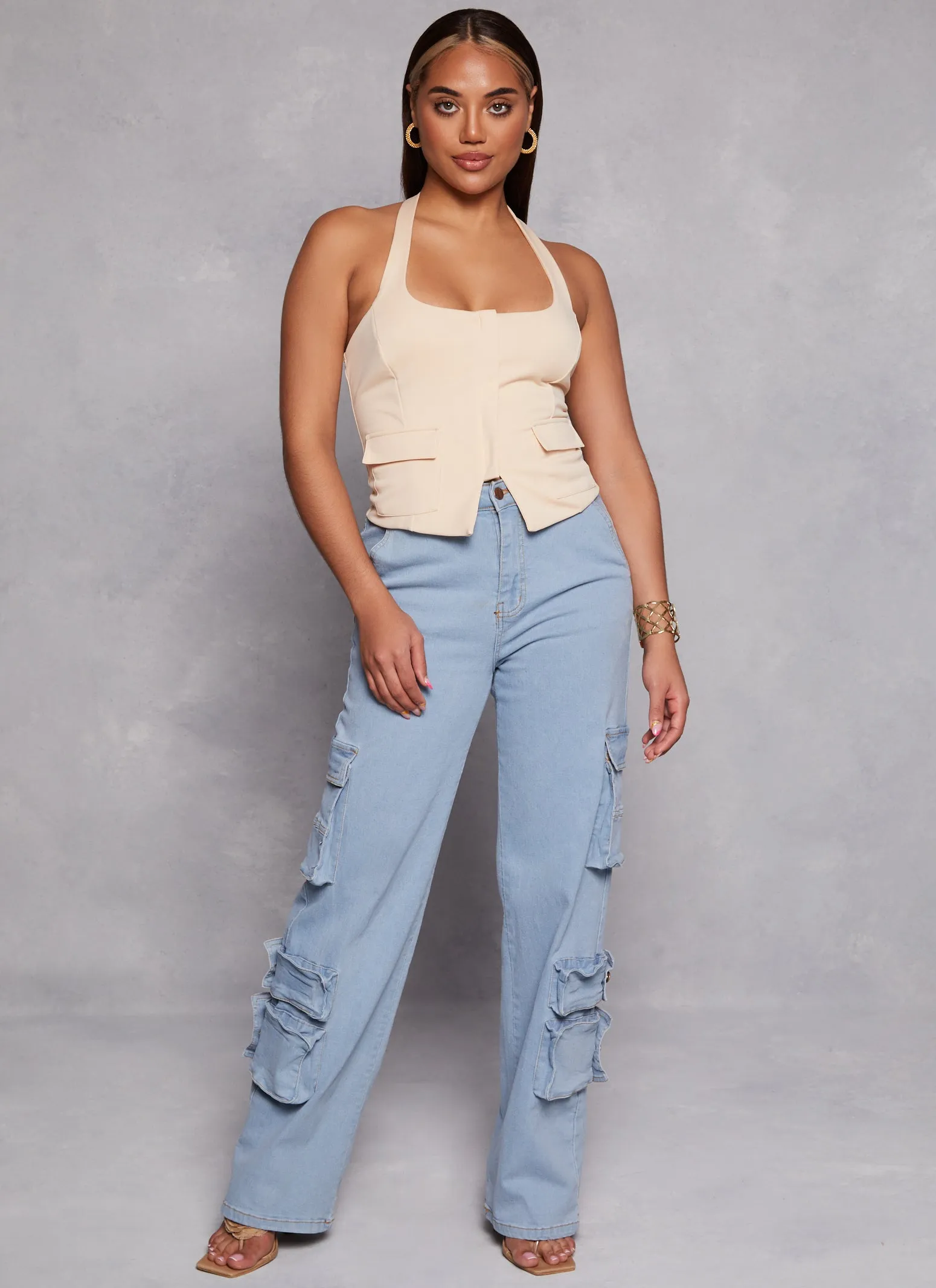 Zip Front Cargo Pocket Halter Top sold by Rainbow product image thumbnail 2