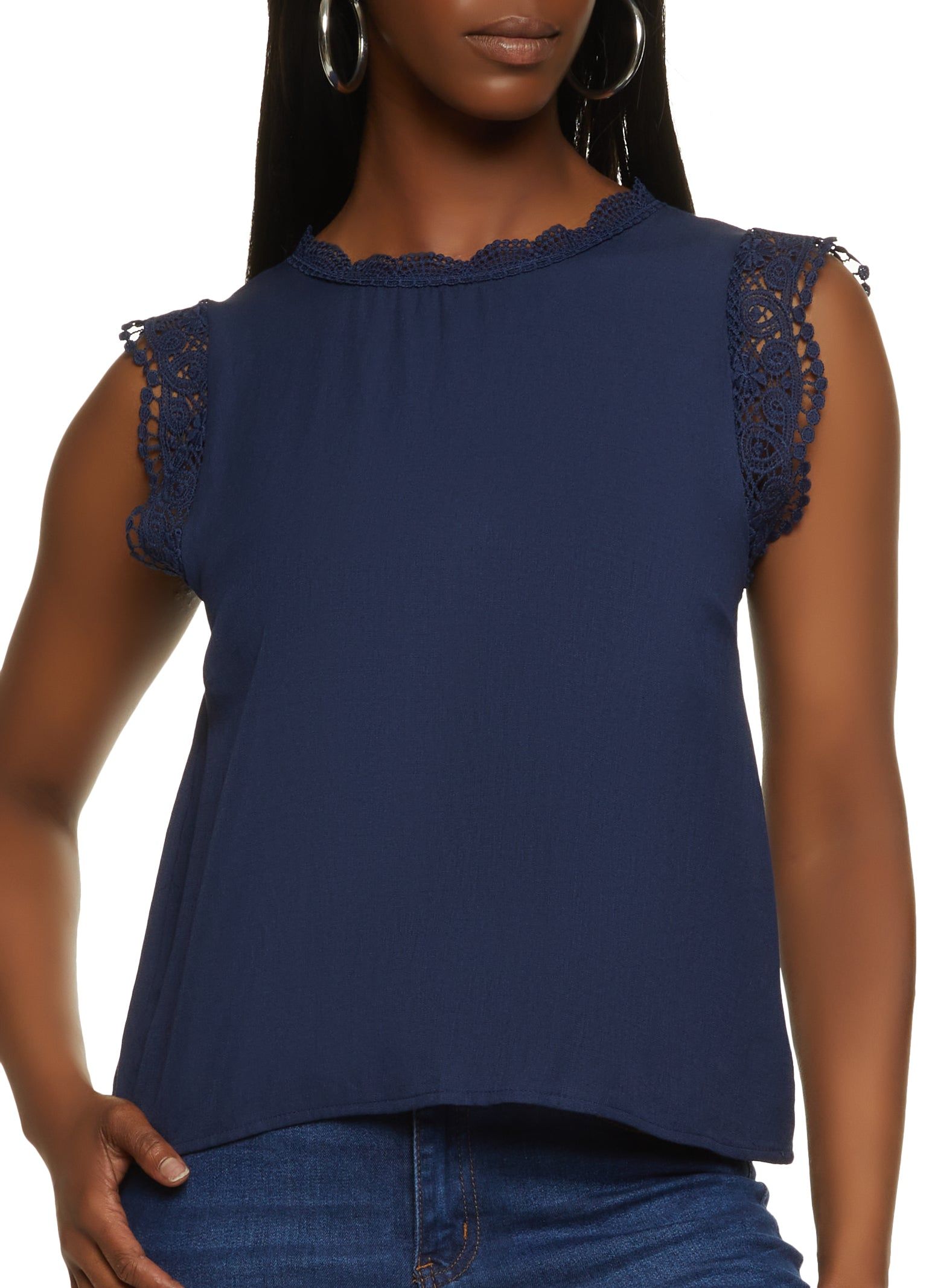 Sleeveless Crochet Trim Blouse sold by Rainbow