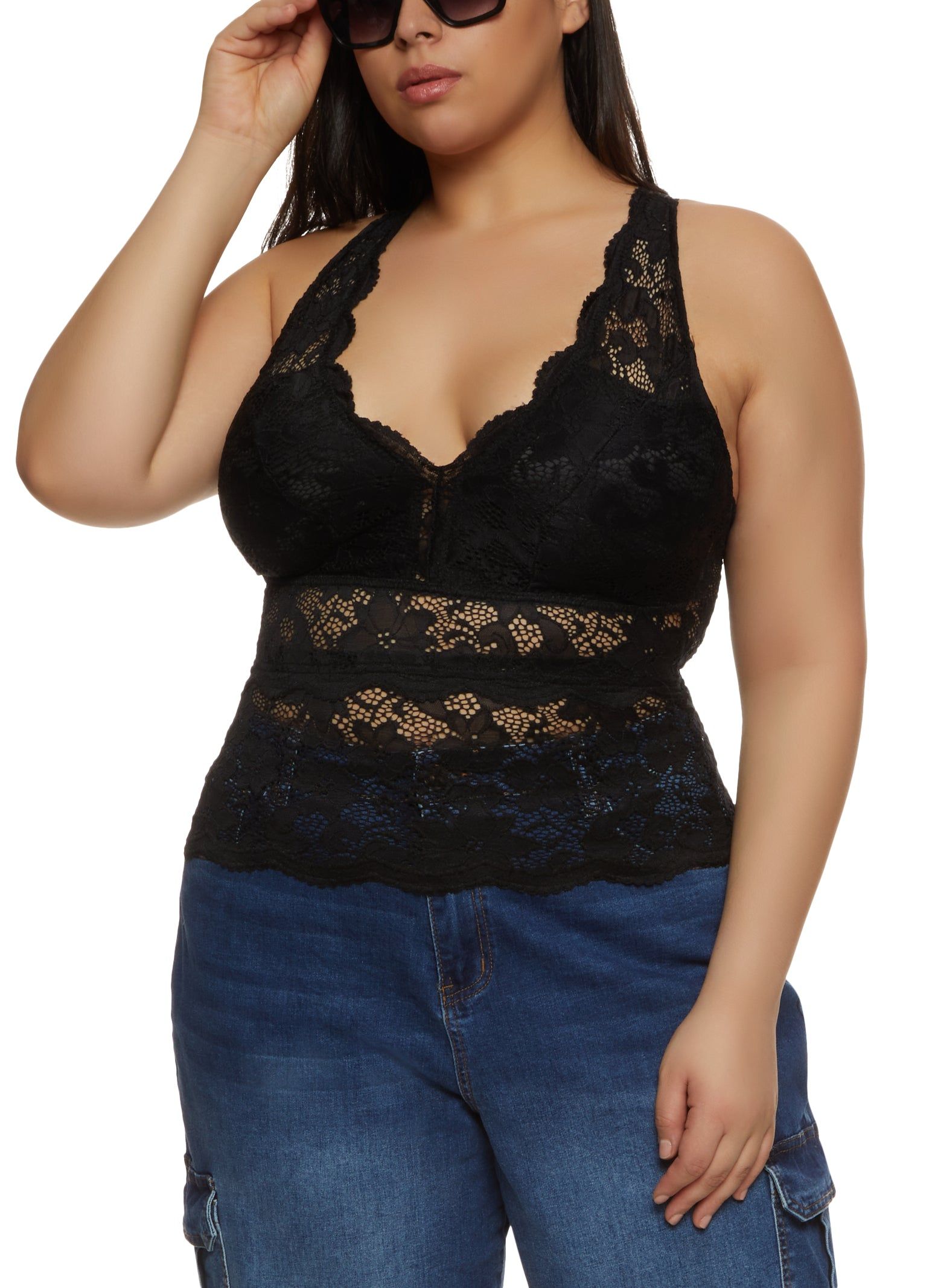 Plus Size Criss Cross Back Sleeveless Lace Top sold by Rainbow