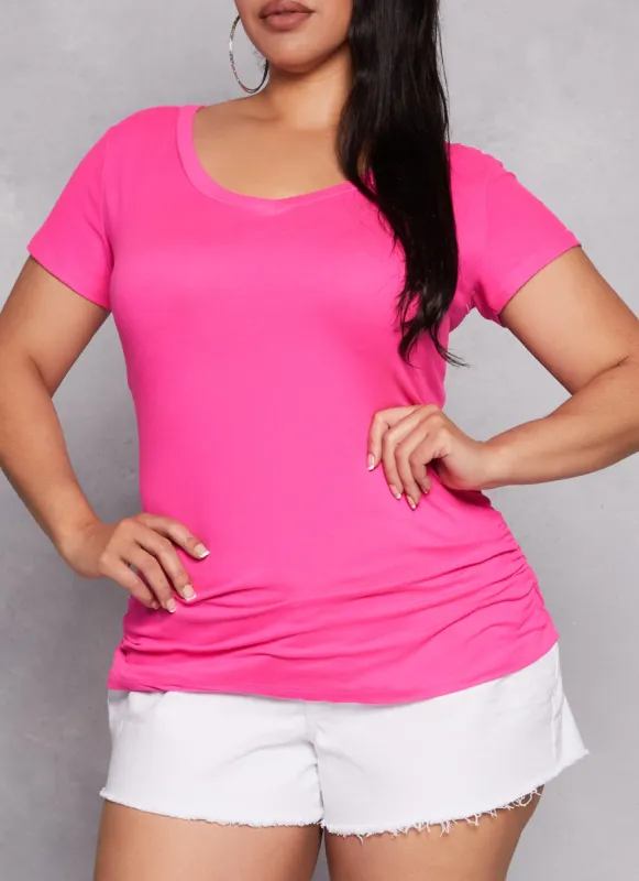 Plus Size Basic V Neck Ruched Side Tee sold by Rainbow