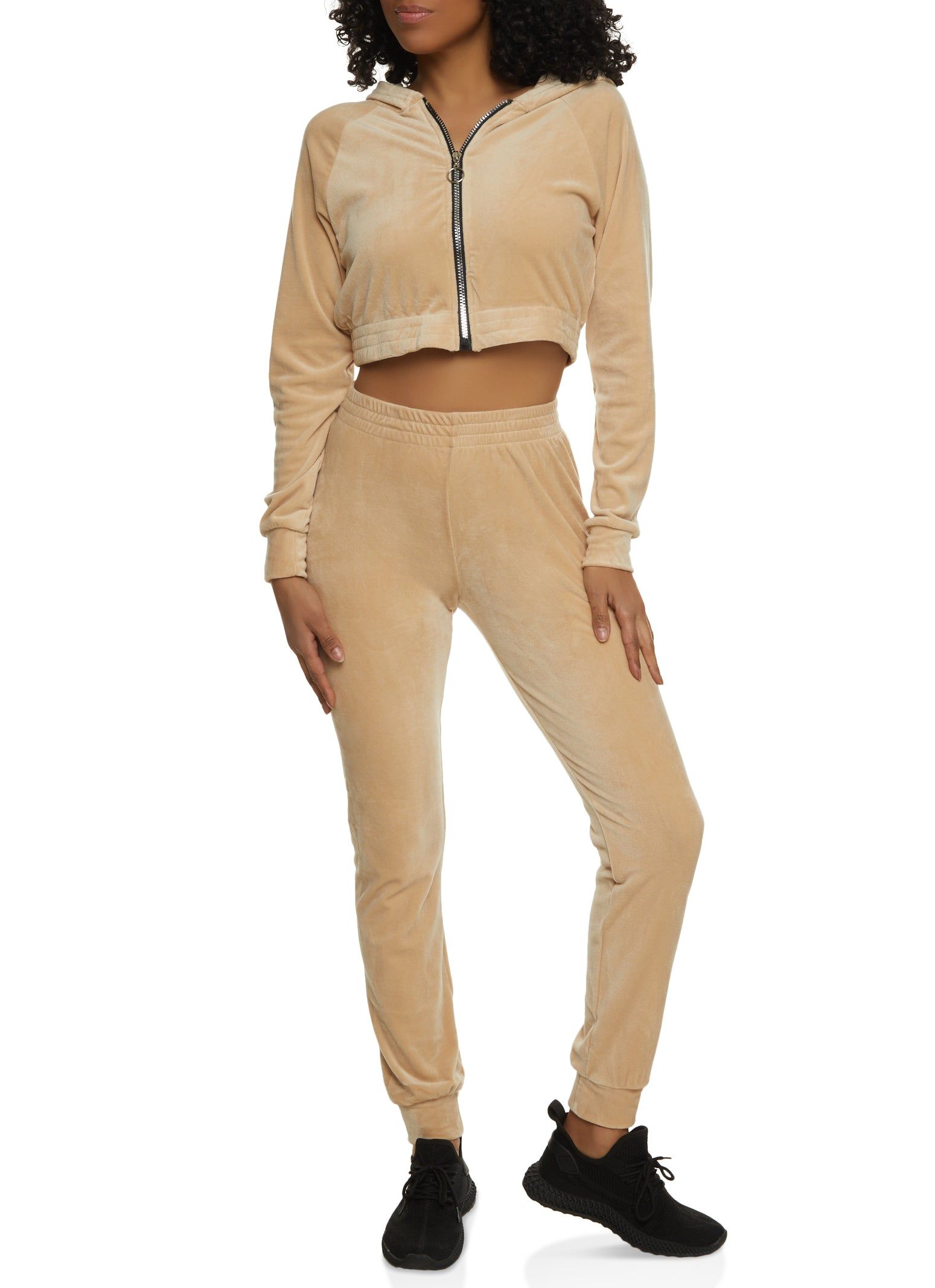 Velour Cropped Zip Front Hoodie sold by Rainbow product image thumbnail 2