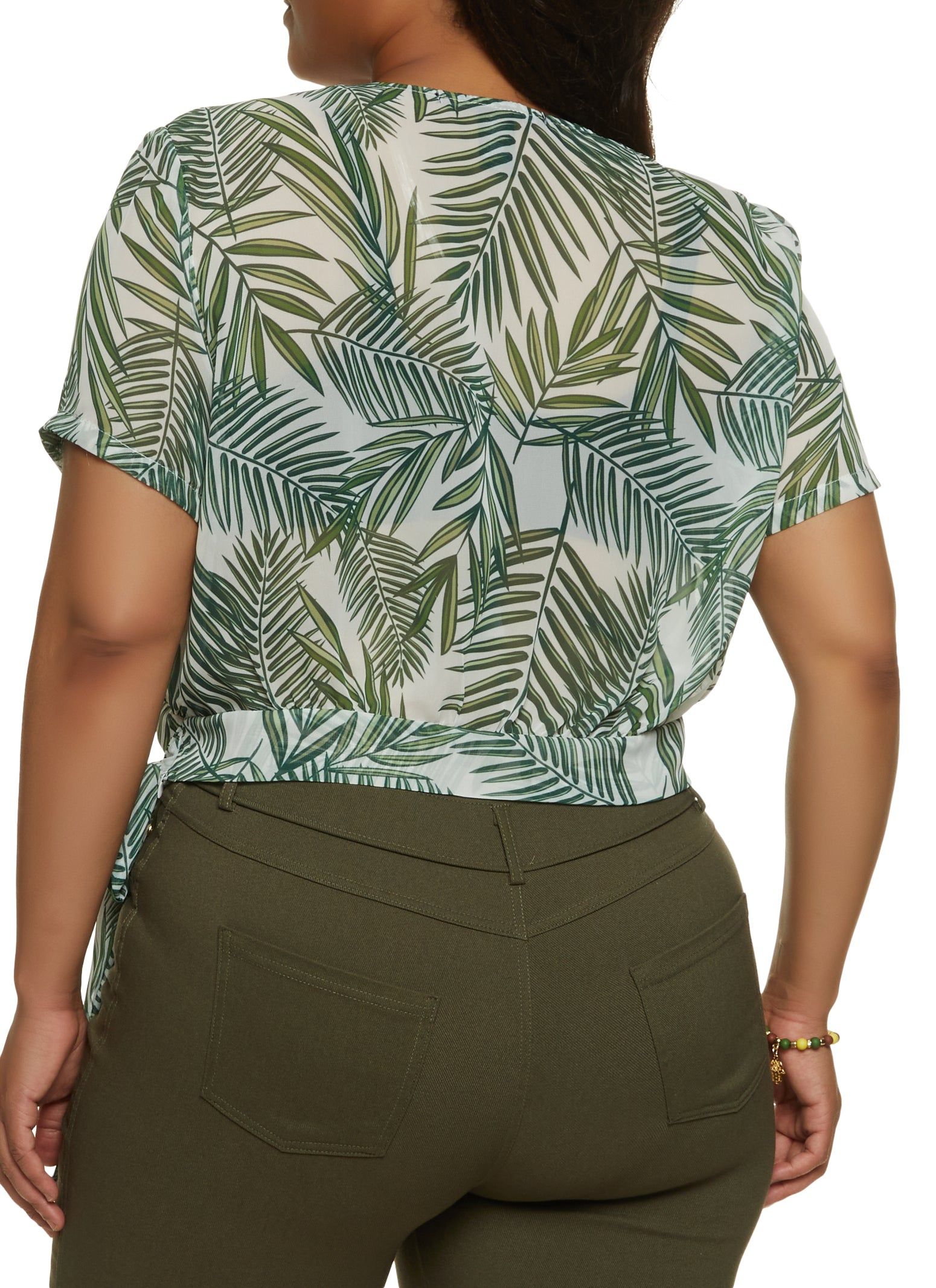 Plus Size Leaf Print Faux Wrap Blouse sold by Rainbow product image thumbnail 2