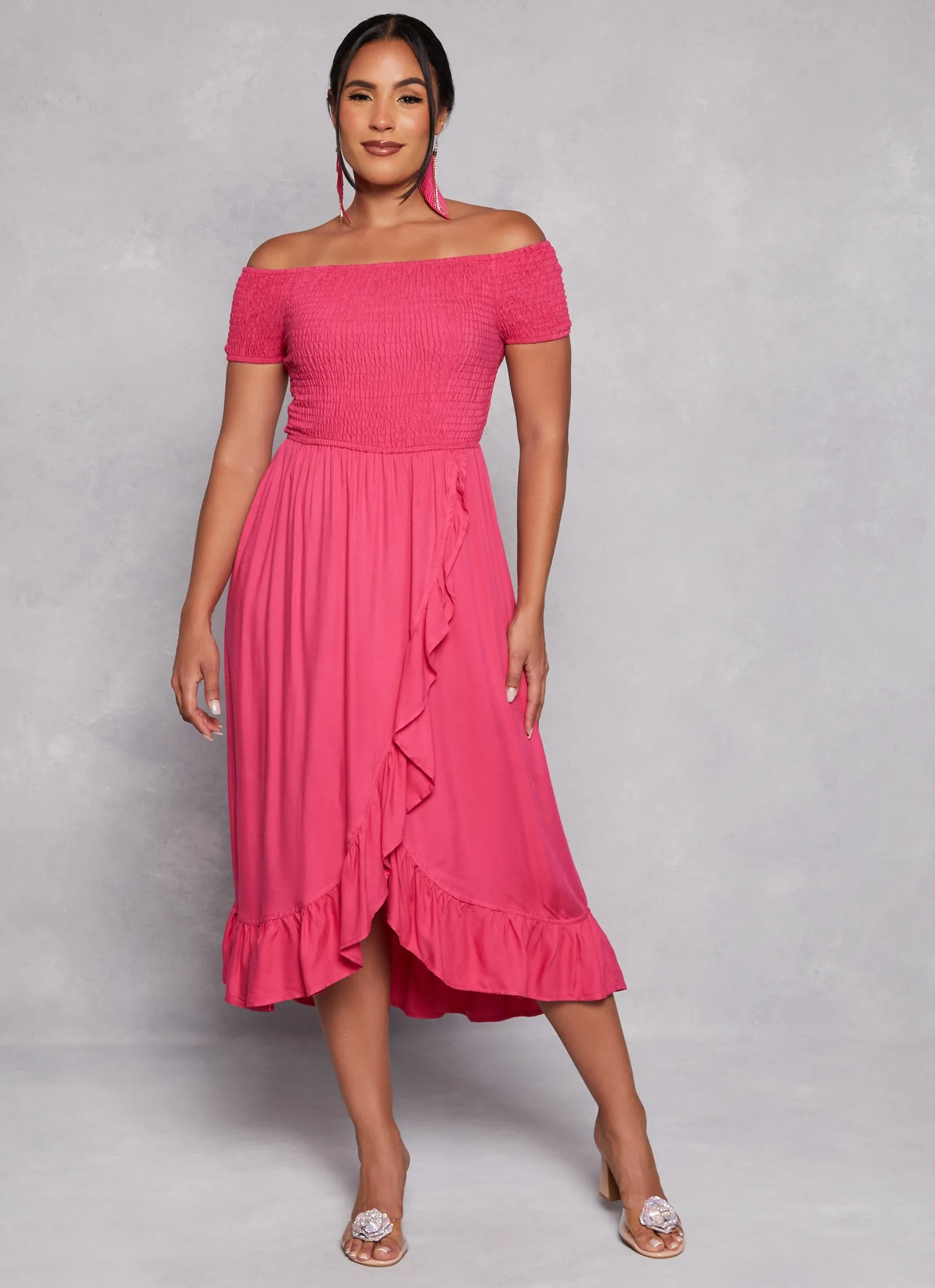 Off The Shoulder Smocked Tulip Hem Dress sold by Rainbow product image thumbnail 2