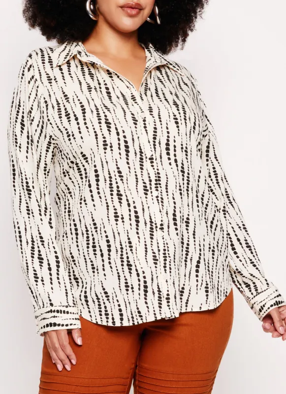 Plus Size Printed Button Front Shirt sold by Rainbow
