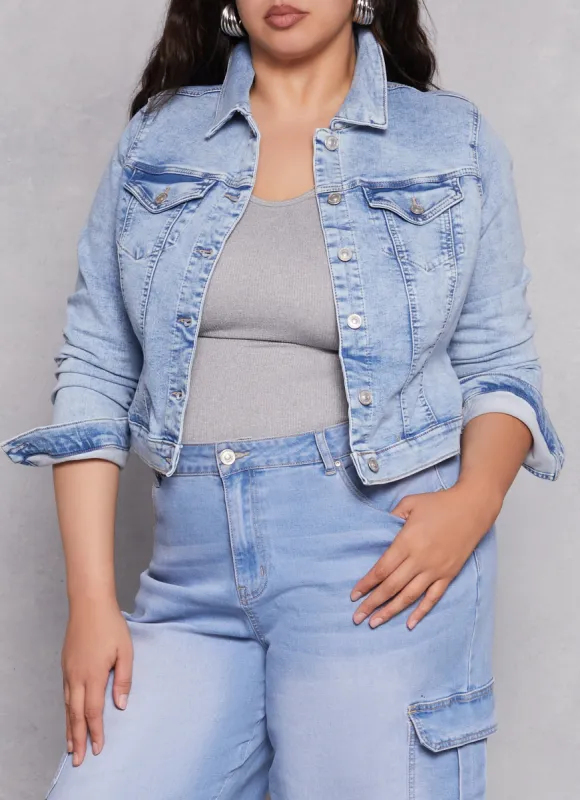 Plus Size WAX Acid Wash Denim Jacket sold by Rainbow