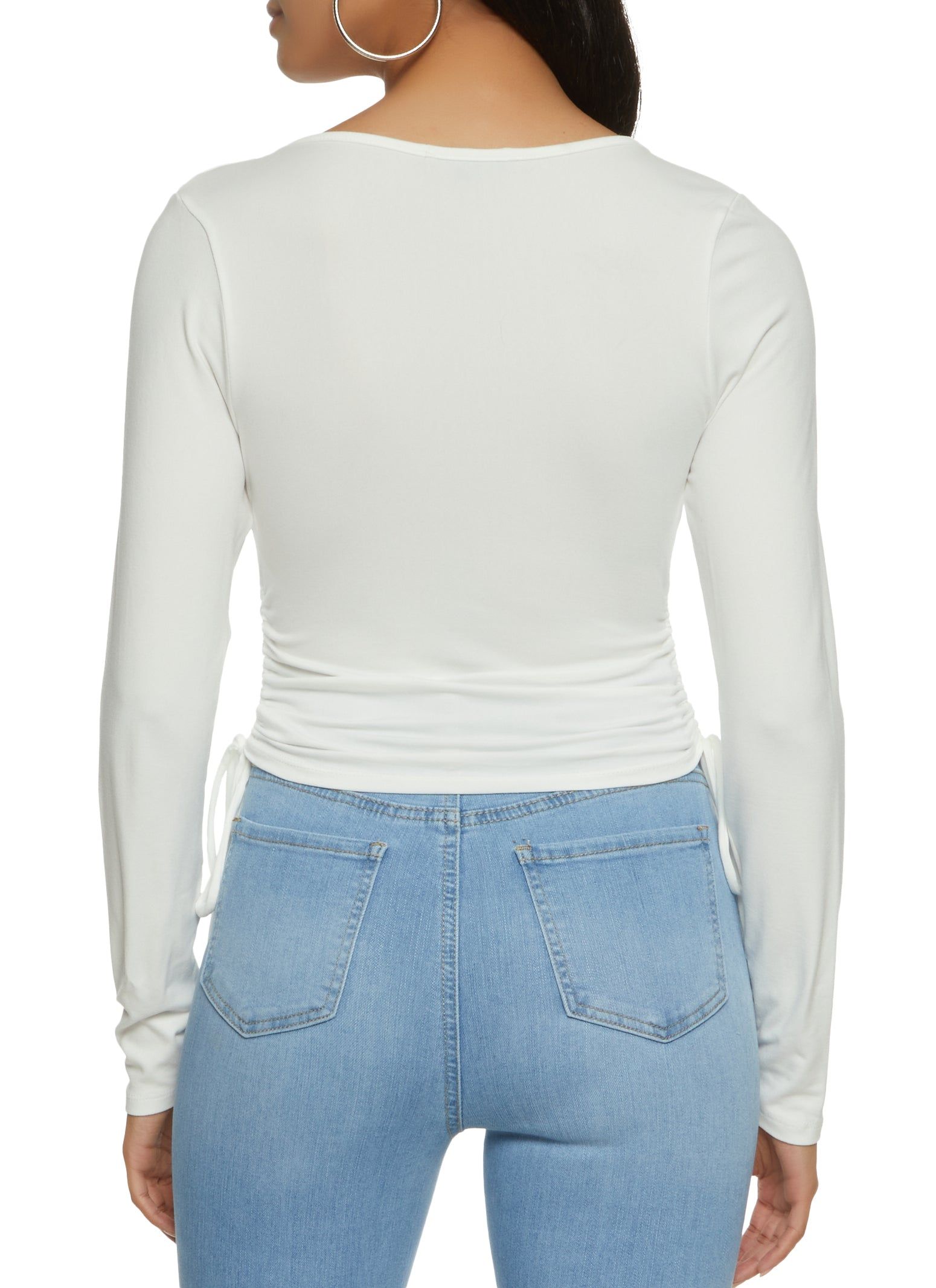 Solid Ruched Long Sleeve Wrap Top sold by Rainbow product image thumbnail 2