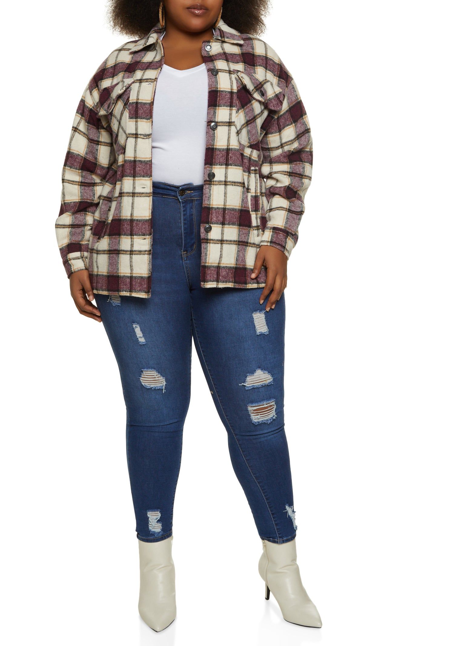 Plus Size Plaid Brushed Knit Shacket sold by Rainbow product image thumbnail 2
