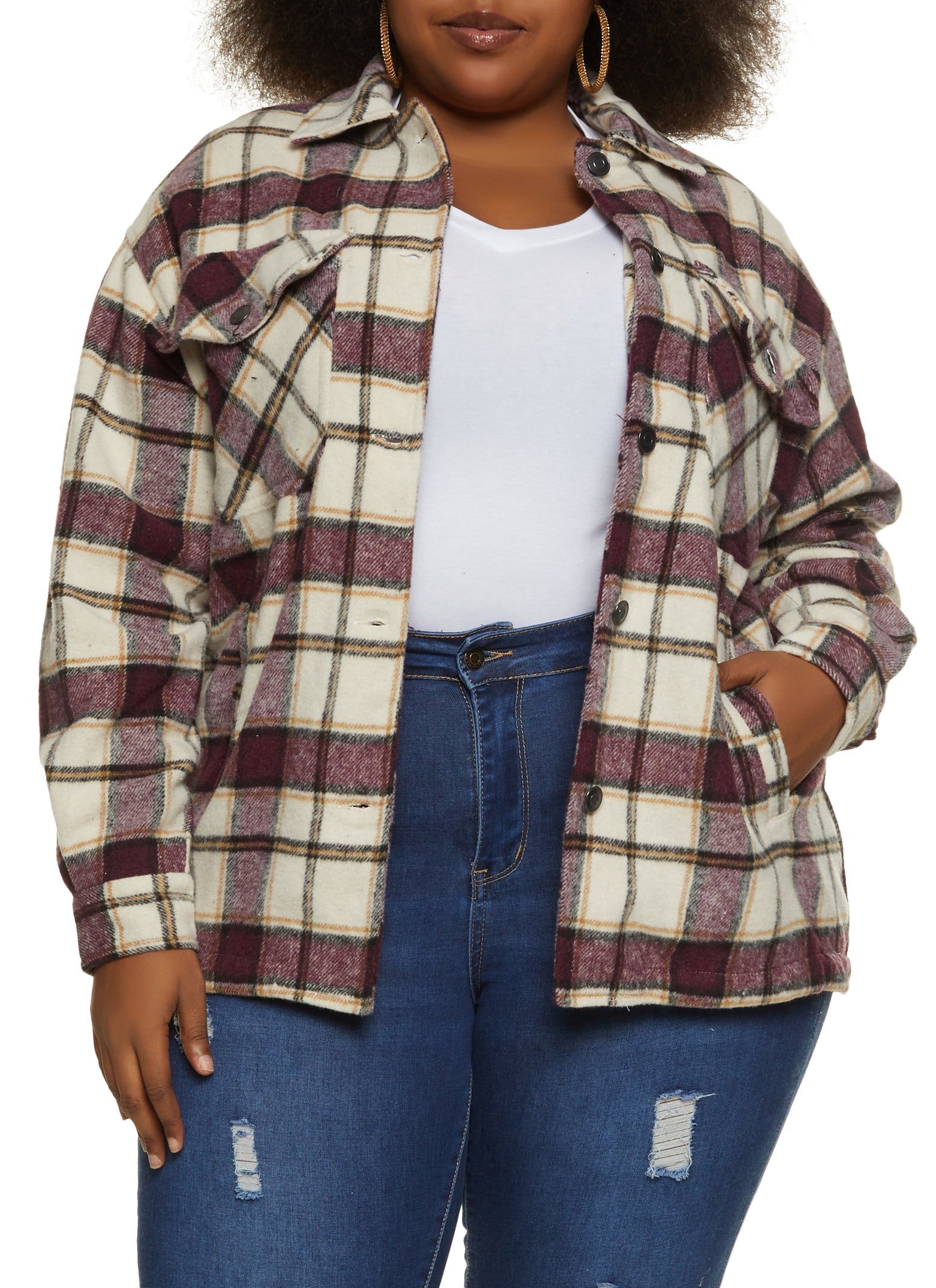 Plus Size Plaid Brushed Knit Shacket sold by Rainbow