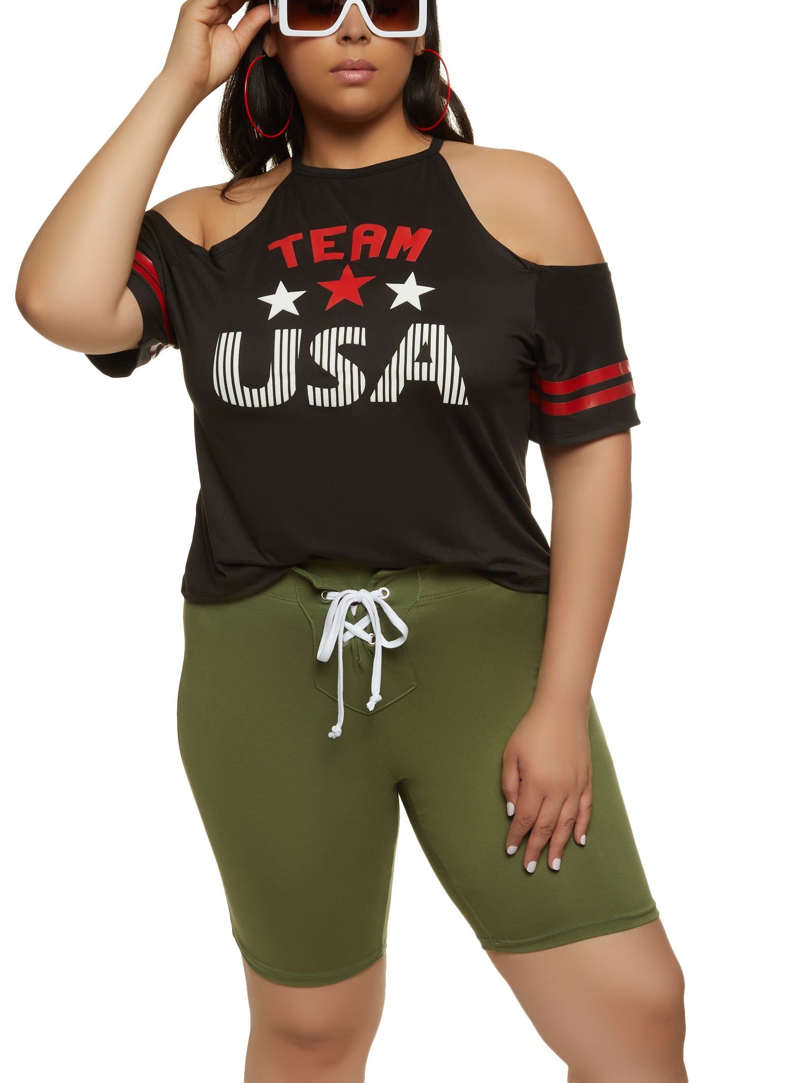 Plus Size Team USA Cold Shoulder Graphic Tee sold by Rainbow product image thumbnail 2