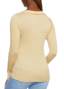 Seamless Cable Knit Long Sleeve Collared Top sold by Rainbow