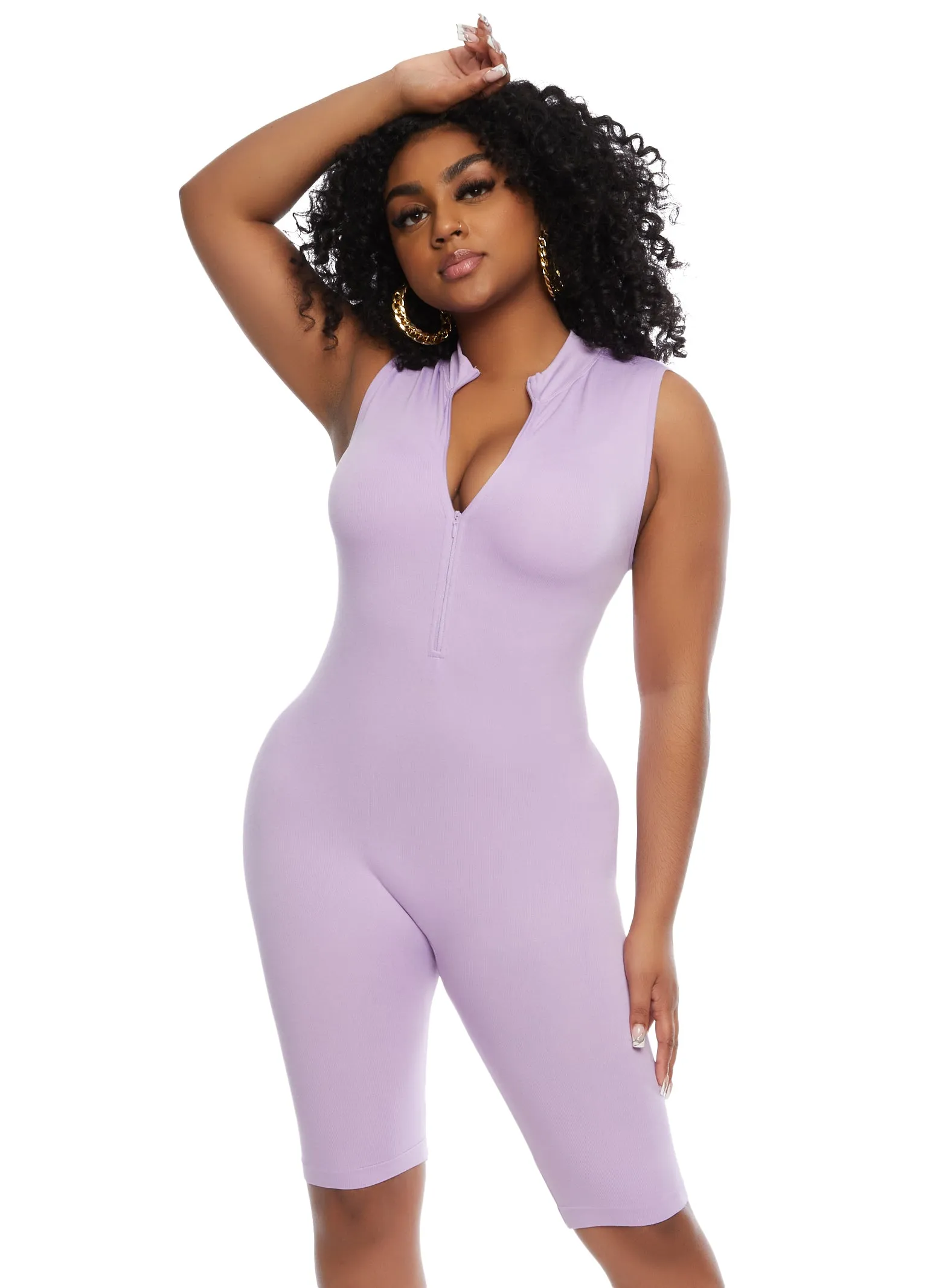 Seamless Ribbed Zip Front Romper sold by Rainbow