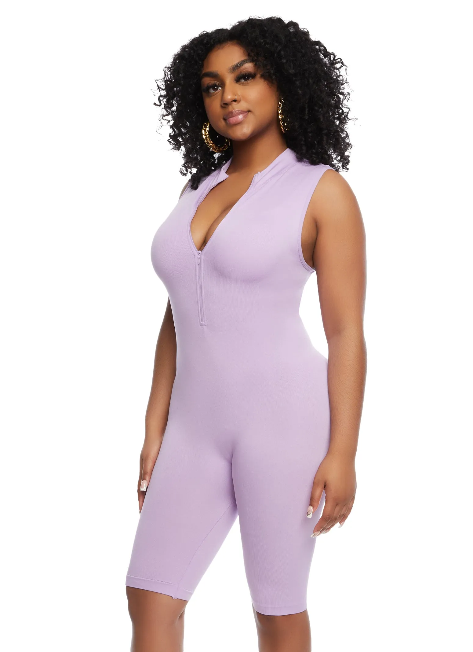 Seamless Ribbed Zip Front Romper sold by Rainbow product image thumbnail 2