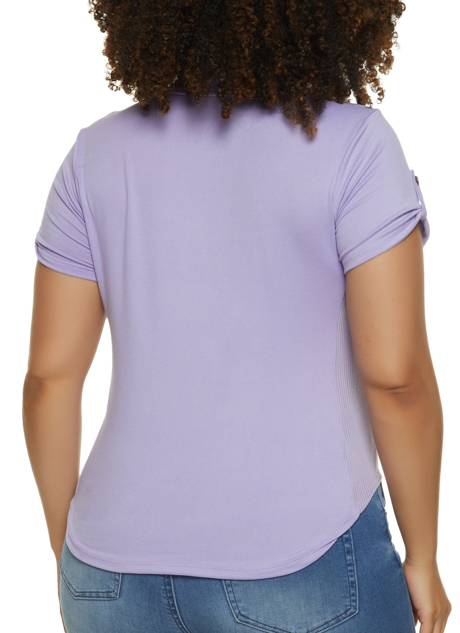 Plus Size Short Tabbed Sleeve Button Front Shirt sold by Rainbow product image thumbnail 2