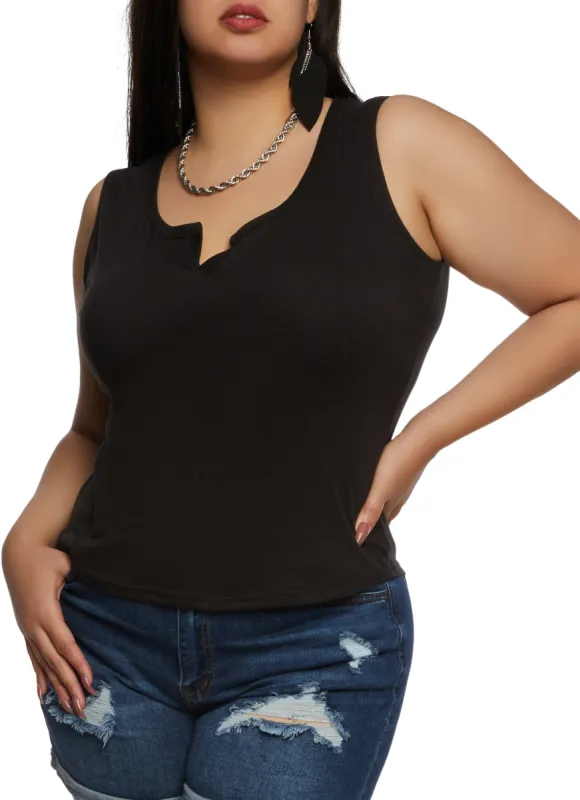 Plus Size Notch Neck Tank Top sold by Rainbow