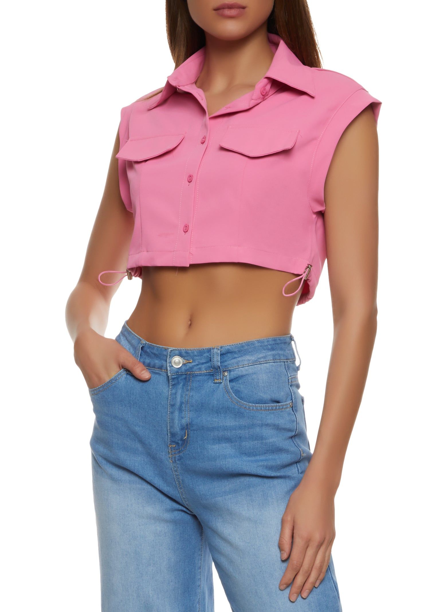 Button Front Toggle Drawstring Hem Shirt sold by Rainbow product image thumbnail 2