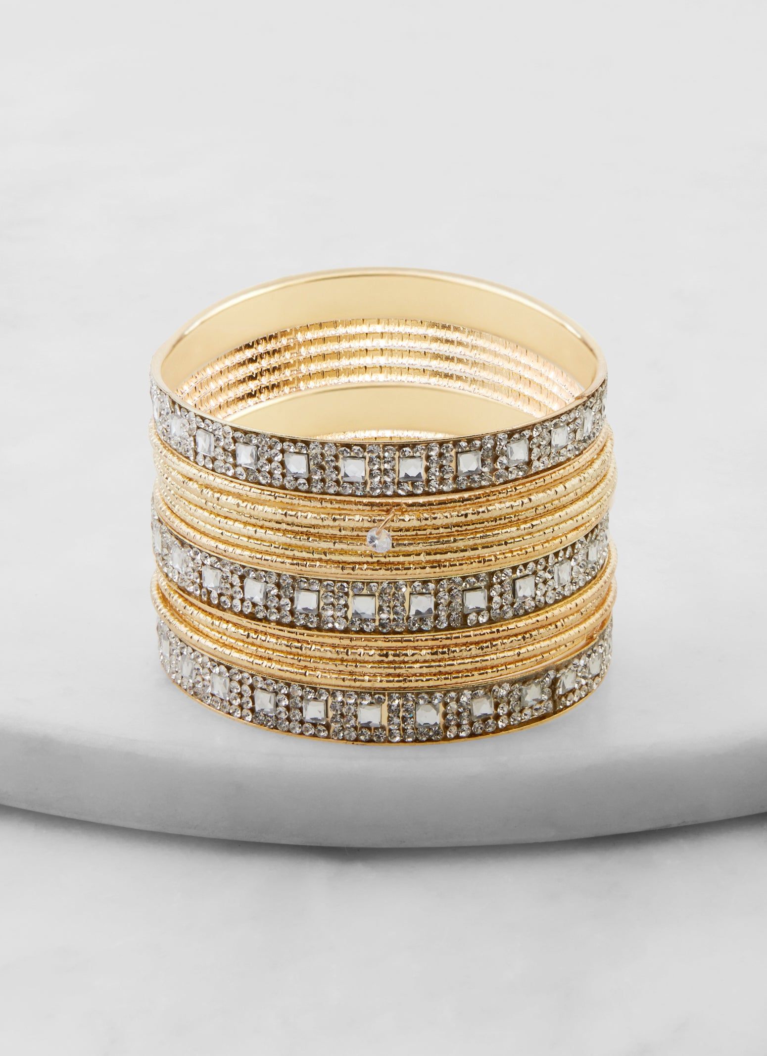 Plus Size Set of 13 Rhinestone Metallic Bangles sold by Rainbow