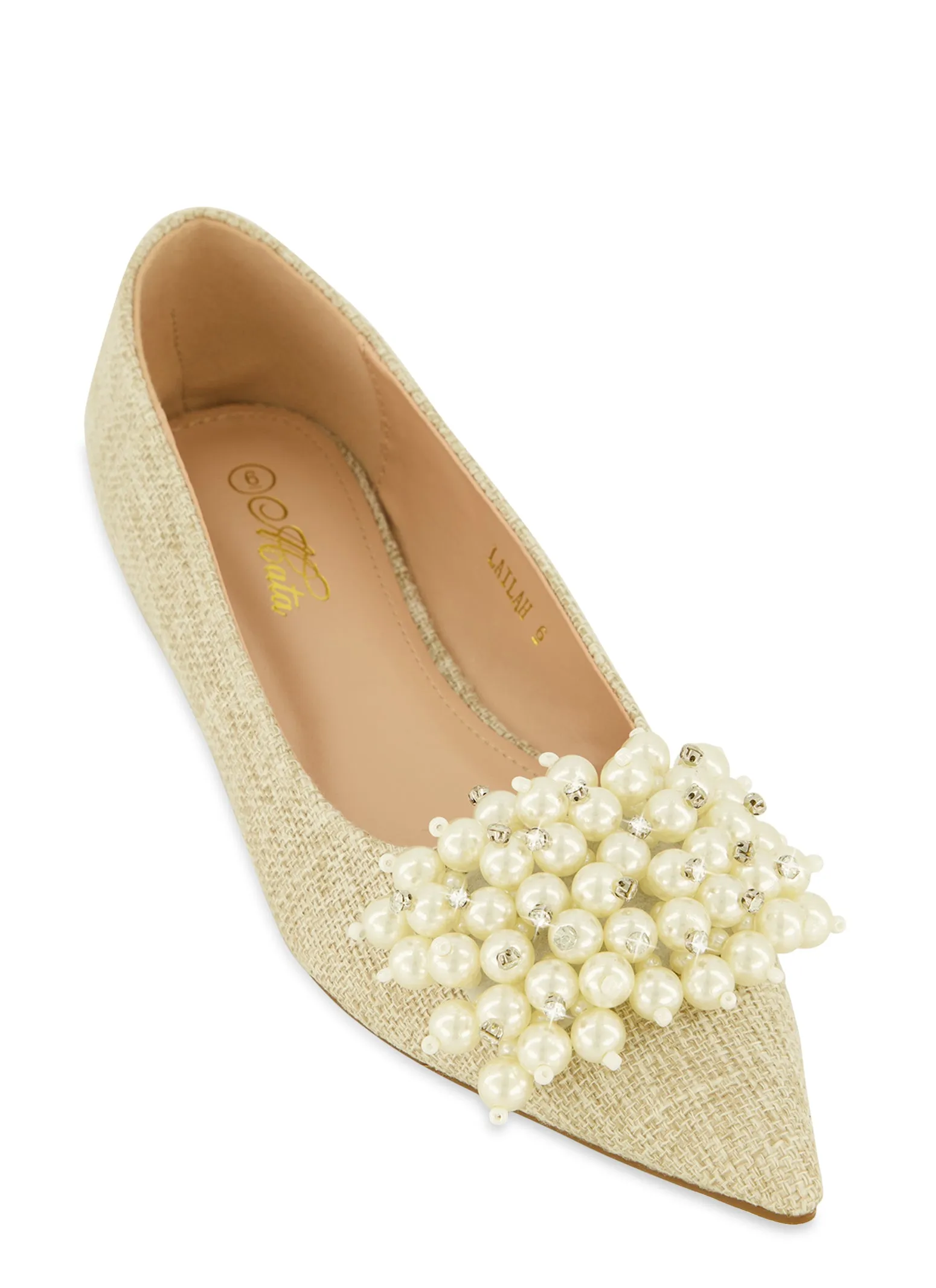 Faux Pearl Rhinestone Pointed Toe Flats sold by Rainbow