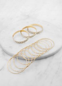 Plus Size Set of 13 Rhinestone Metallic Bangles sold by Rainbow