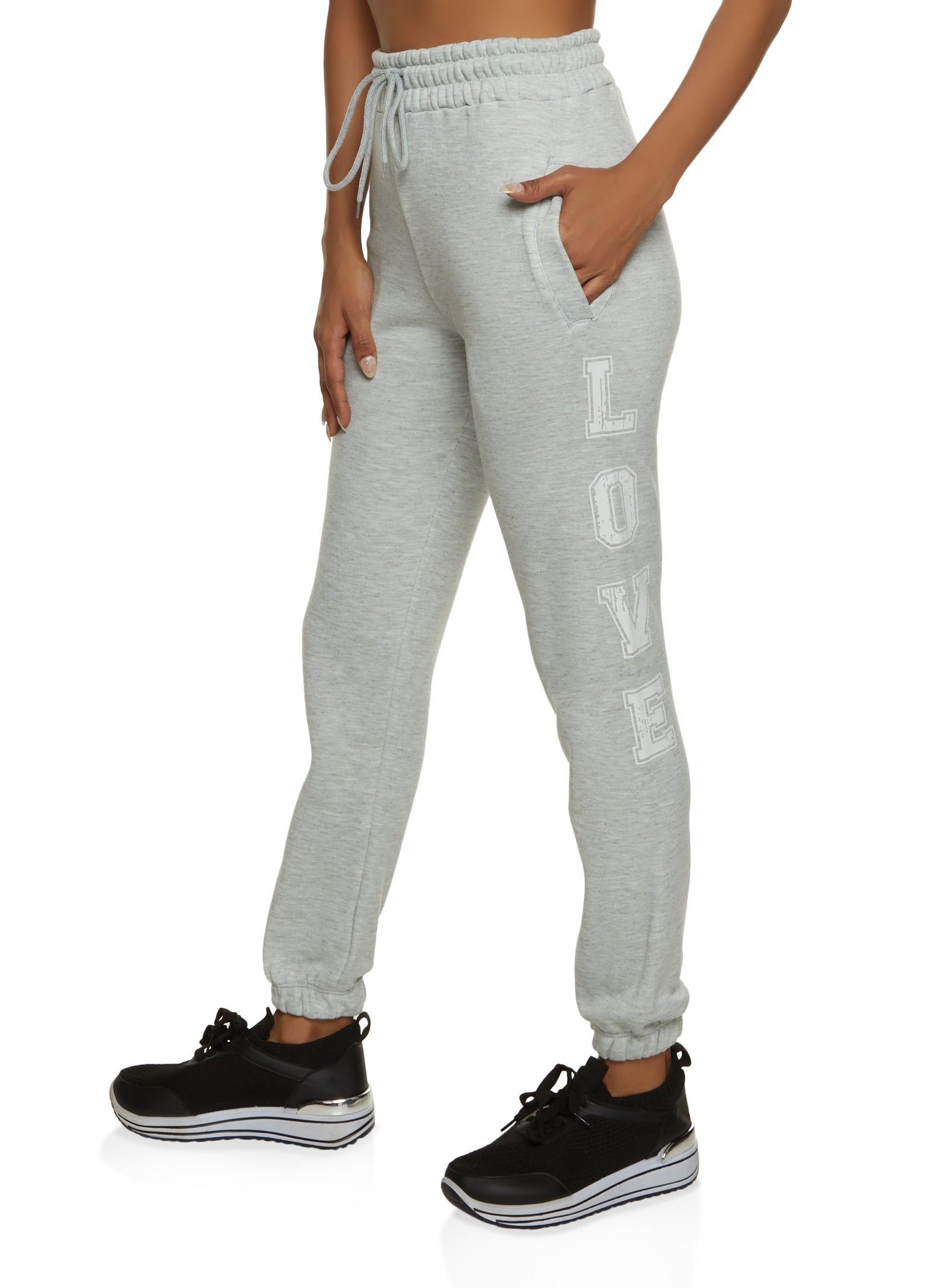 Drawstring High Waist Side Graphic Joggers sold by Rainbow